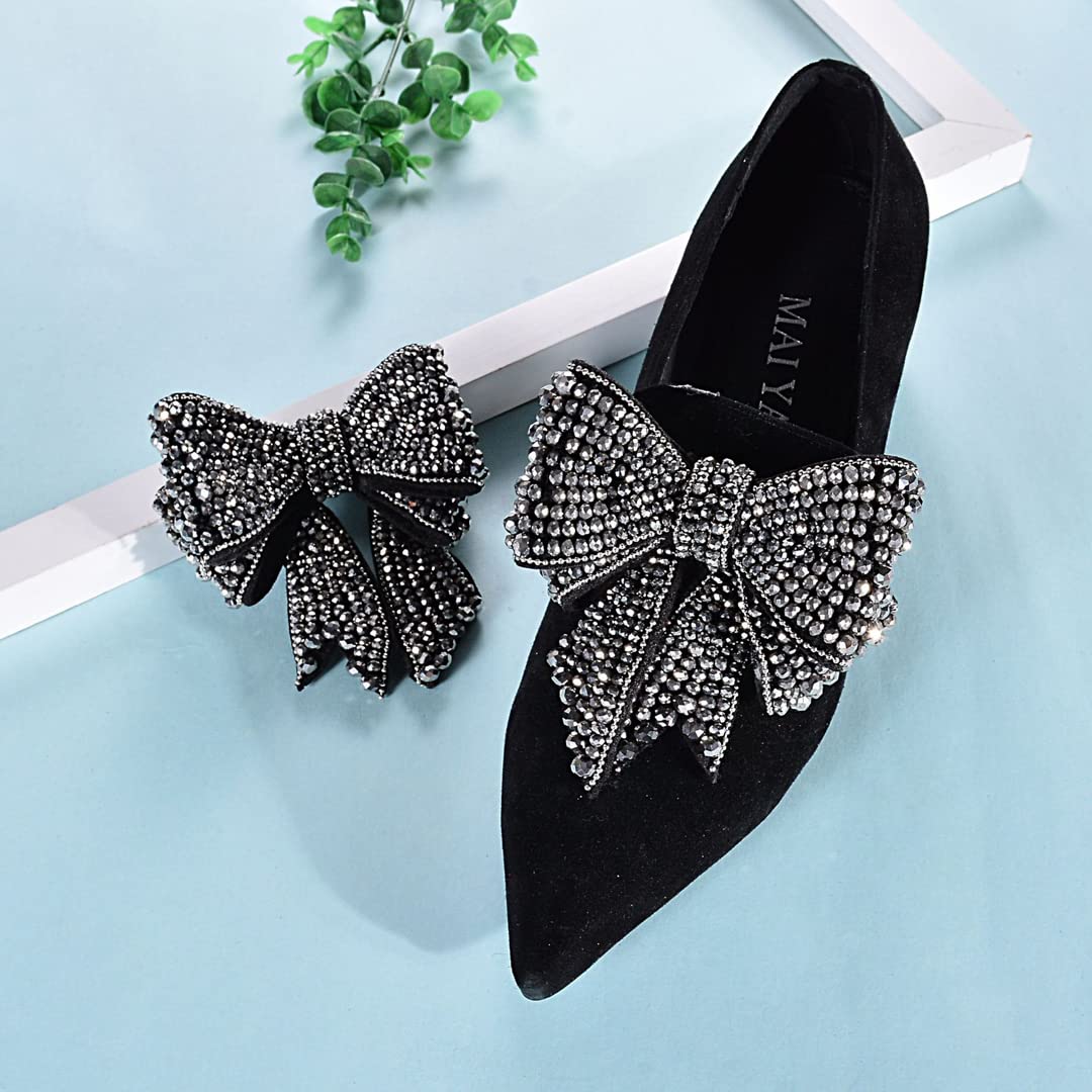 Tsangbaby Rhinestone Bow Shoe Clips - Removable Crystal Shoe Accessories for Women & Girls (2 Pcs) - Elegant Shoe Buckle Decor for Parties, Weddings & Special Occasions