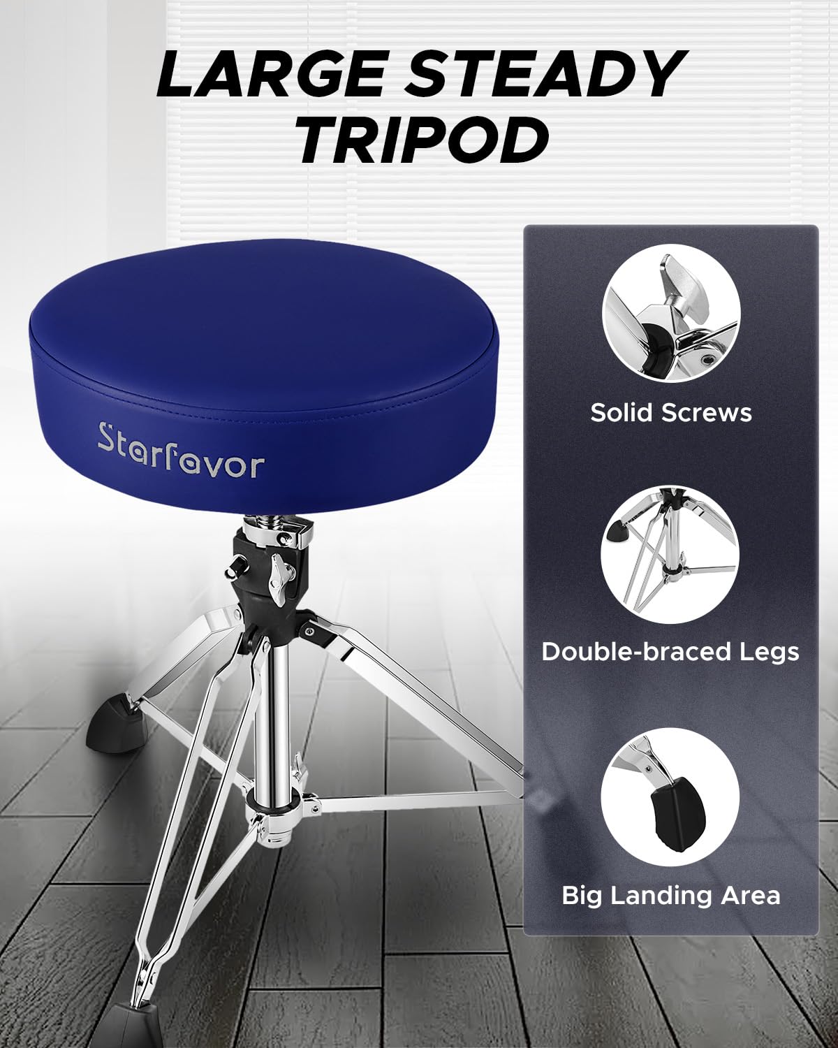 Starfavor Adjustable Drum Throne - Padded Rotatable Drum Stool with Double Braced Anti-Slip Feet - ST-650 Stone (Crimson/Blue) - Perfect for Drummers, Music Practice & Live Performances