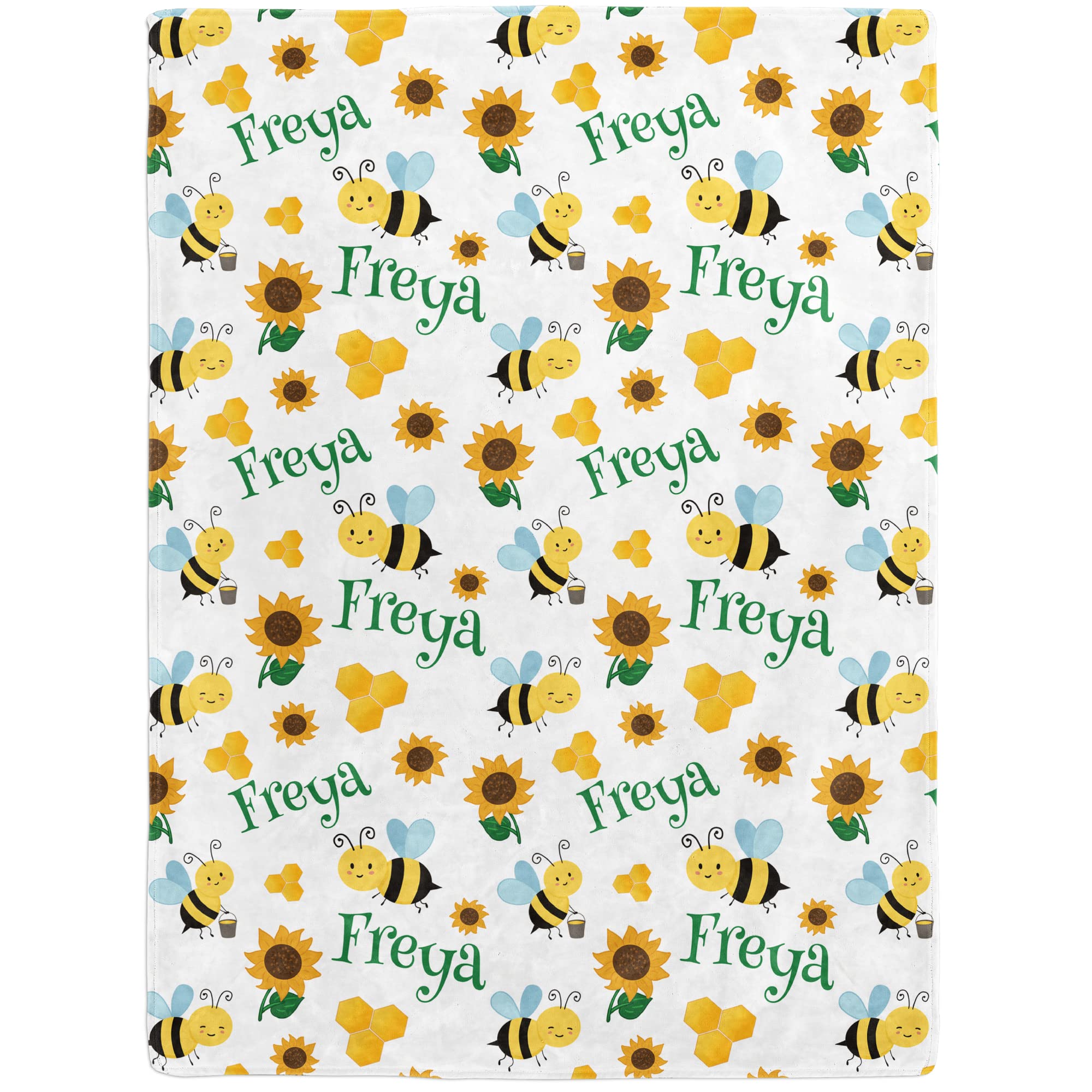 Personalized Baby Blankets for Boys & Girls - Custom Name Blankets with Bees Design - Perfect for Baby Shower, Birthday, Christmas Gifts - Newborn, Infant, Toddler & Kid Gift Idea - Great for Nursery, Travel & Snuggling