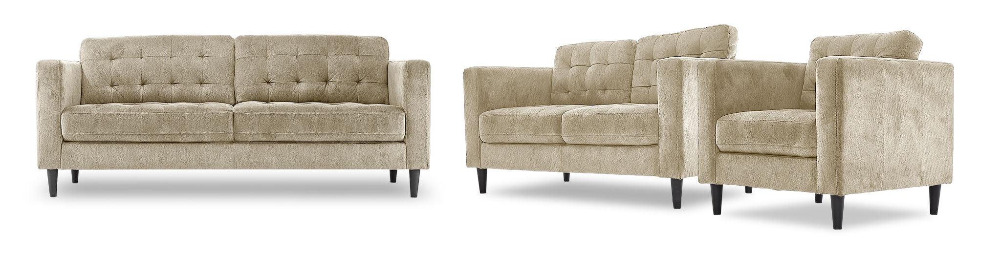 Modern Anthena Sofa, Loveseat and Chair Set in Taupe - 3-Piece Living Room Furniture for Small Spaces, Apartments & Cozy Home Decor