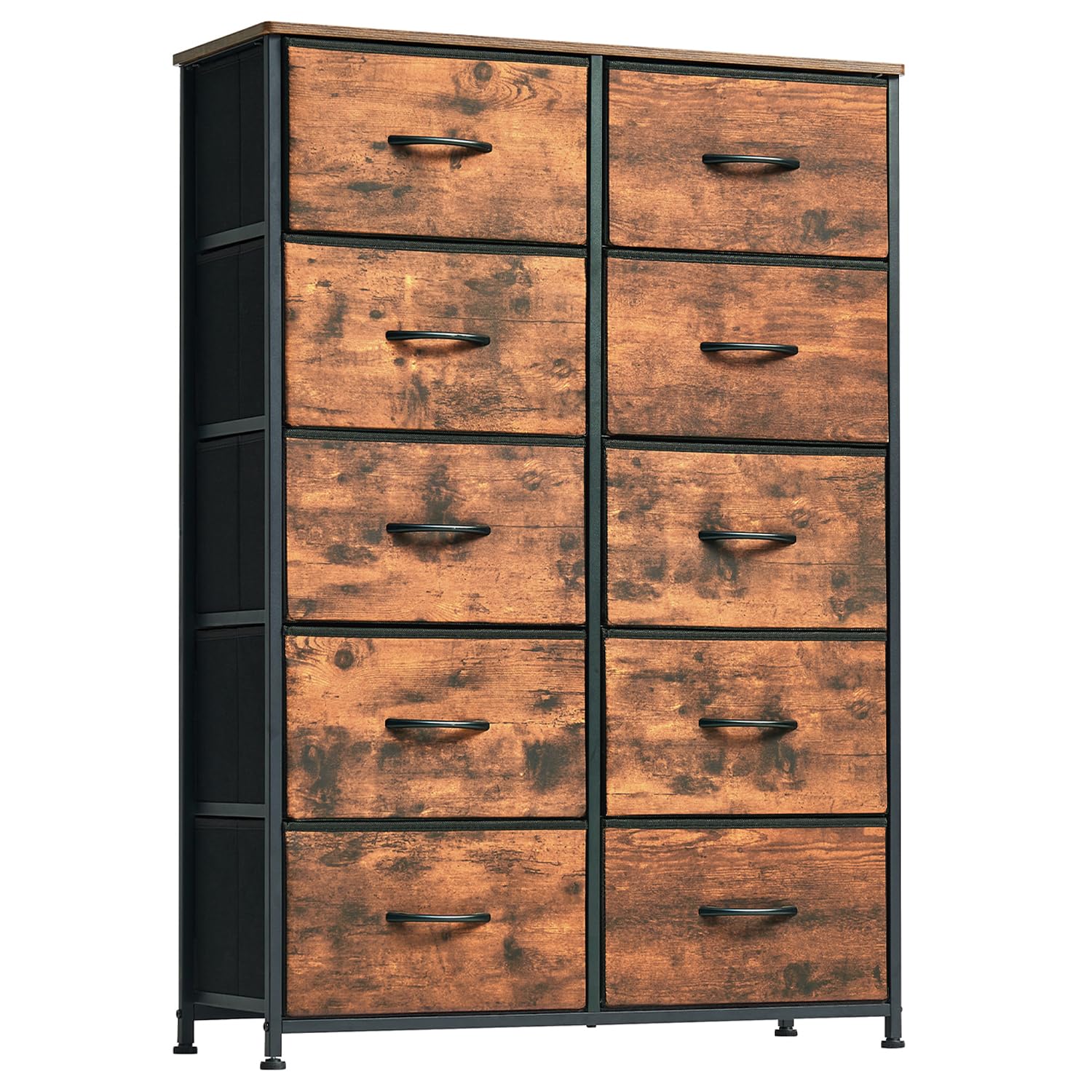Somdot 10-Drawer Tall Dresser for Bedroom - Wood Grain Print Storage Organizer with Fabric Bins - Perfect for Closet, Nursery, Living Room, Laundry & Entryway Organization