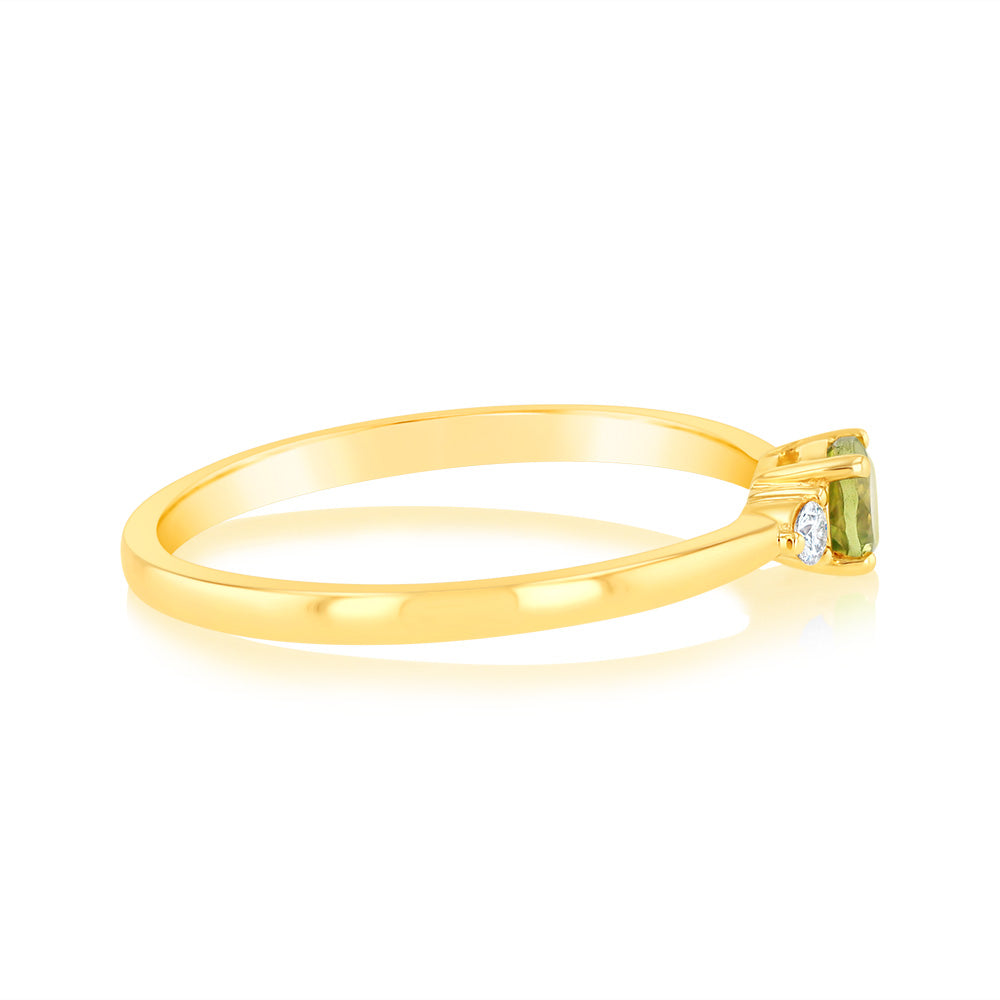0.30 Carat Peridot and Diamond Ring in 9ct Yellow Gold - Elegant Birthstone Jewelry for Women, Perfect for Engagement, Anniversary & Special Occasions