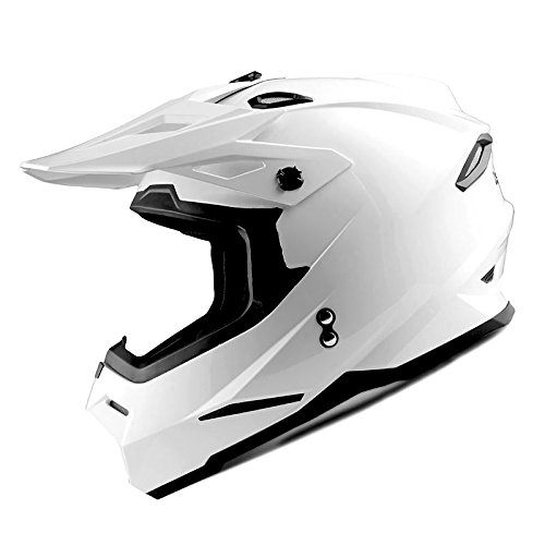 1Storm Adult Motocross Helmet BMX MX ATV Dirt Bike Helmet Racing Style HF801 with Bluetooth Headset - Glossy White - Perfect for Off-Road Racing, Motorcycle Adventures & Extreme Sports