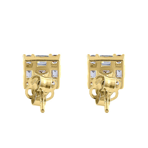 14K Yellow Gold Square & Princess Cut CZ Stud Earrings for Women - Hypoallergenic Cubic Zirconia Jewelry Gift for Birthday, Anniversary, Wedding & Special Occasions