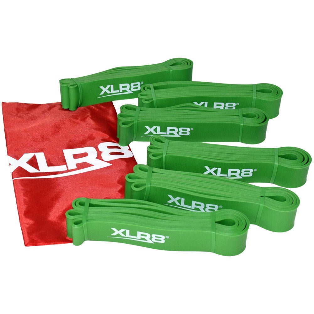 XLR8 Green Strength Resistance Bands 6 Pack - Heavy Duty Exercise Bands for Home Workout, Physical Therapy, Yoga & Fitness Training