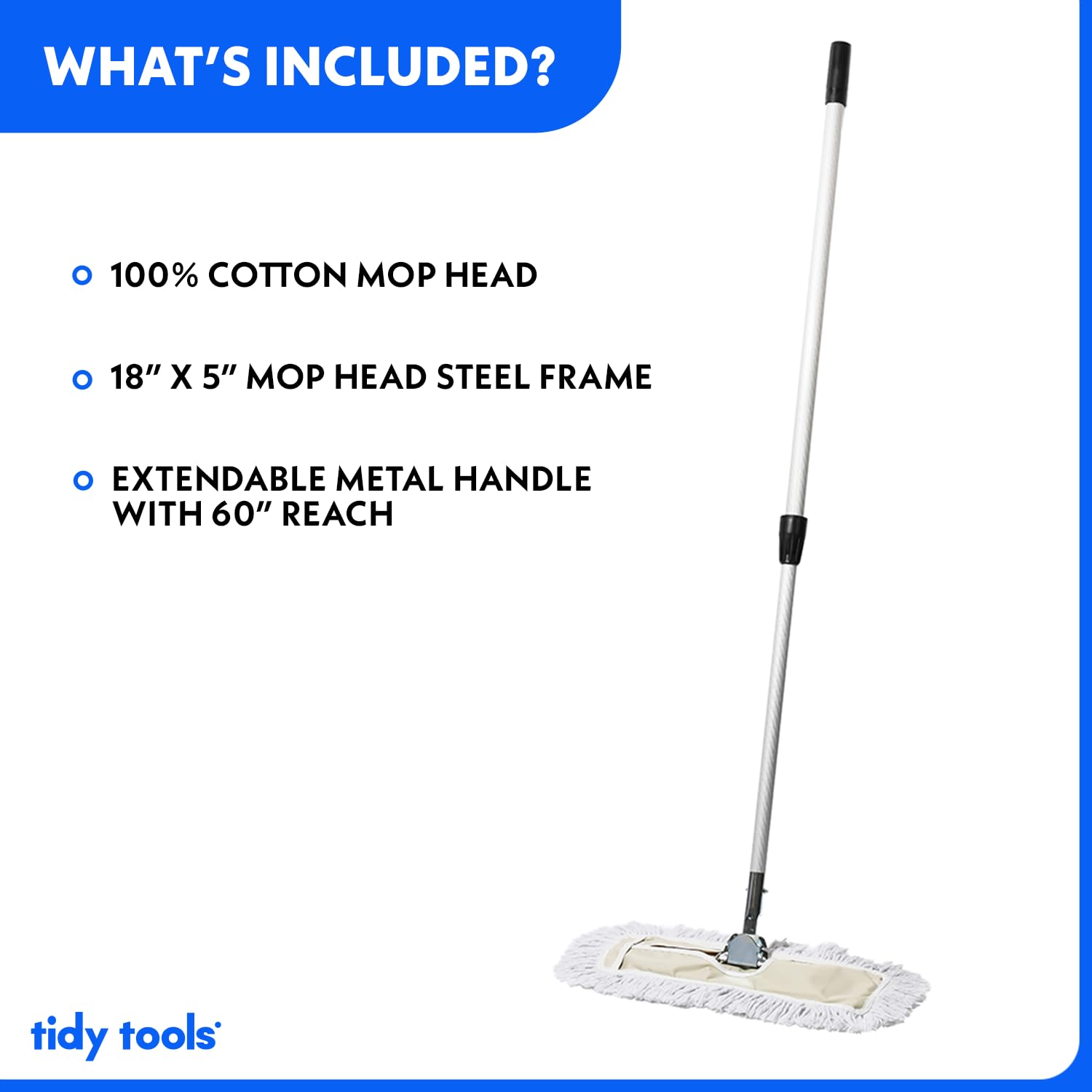 18 Inch Commercial Dust Mop & Floor Sweeper - Reusable Cotton Mop Head for Hardwood Floors | Extendable Handle for Easy Cleaning | Industrial Dry Mop for Janitorial Supplies & Floor Maintenance | Perfect for Offices, Schools & Home Use