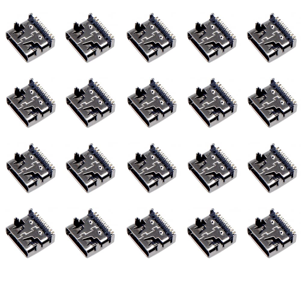 20PCS USB Type C 3.1 Female Socket Connector - 16-Pin Replacement Adapter Port for Fast Charging & High-Speed Data Transfer - Compatible with Smartphones, Laptops & Tablets