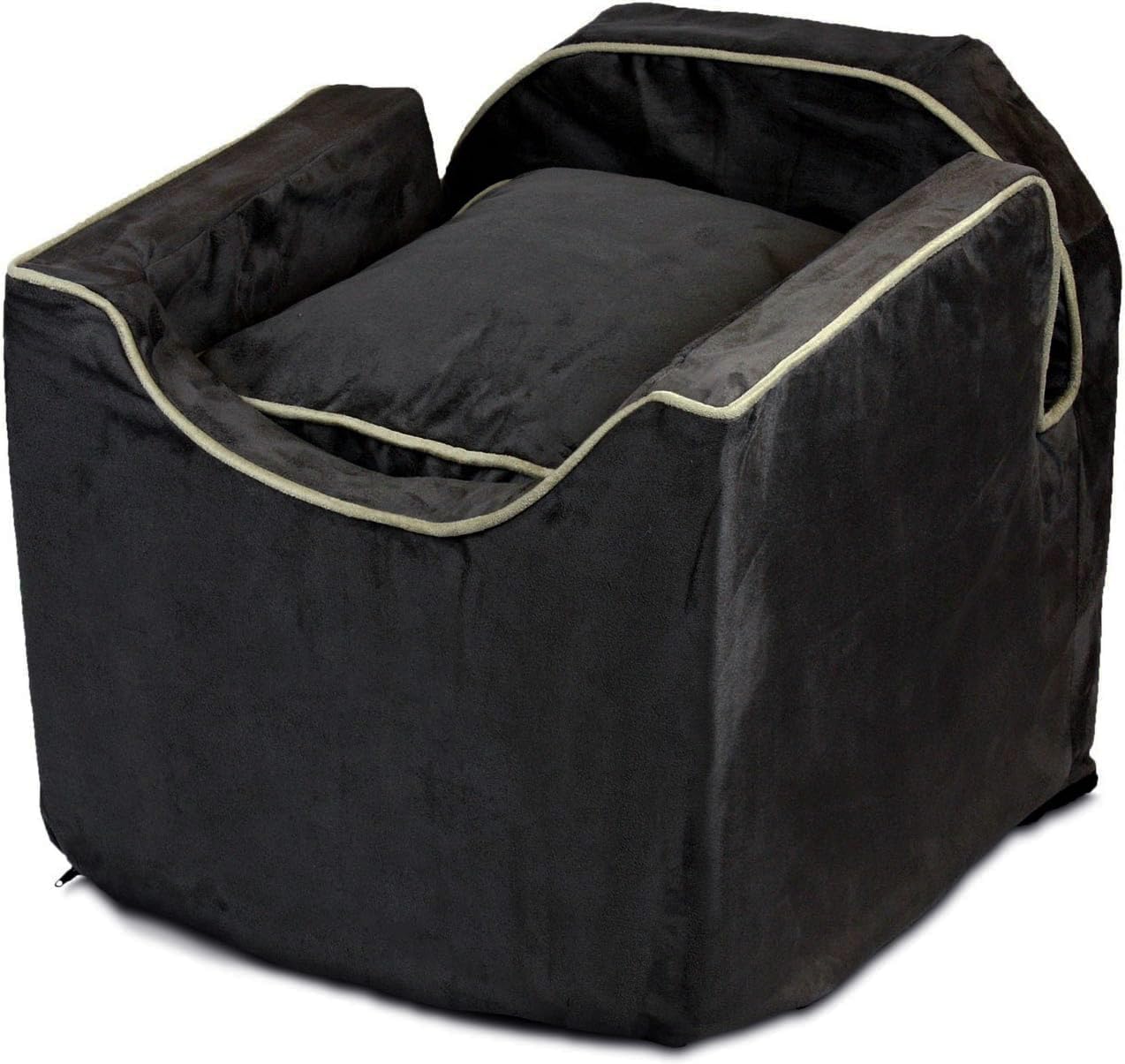 Snoozer Lookout Dog Booster Car Seat for Small Dogs 5-15 lbs - Pet Travel Safety Seat with Harness Strap to Prevent Car Sickness - Black Removable & Machine Washable Cover - Perfect for Road Trips & Vet Visits