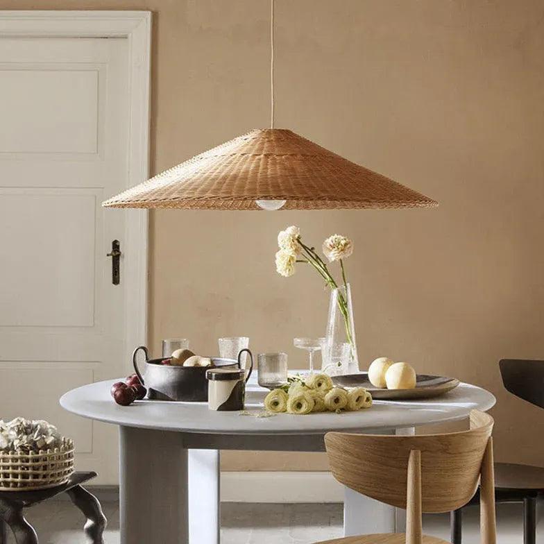 Handwoven Rattan Cone Pendant Light - Natural Boho Chandelier for Dining Room, Kitchen Island, or Bedroom Decor