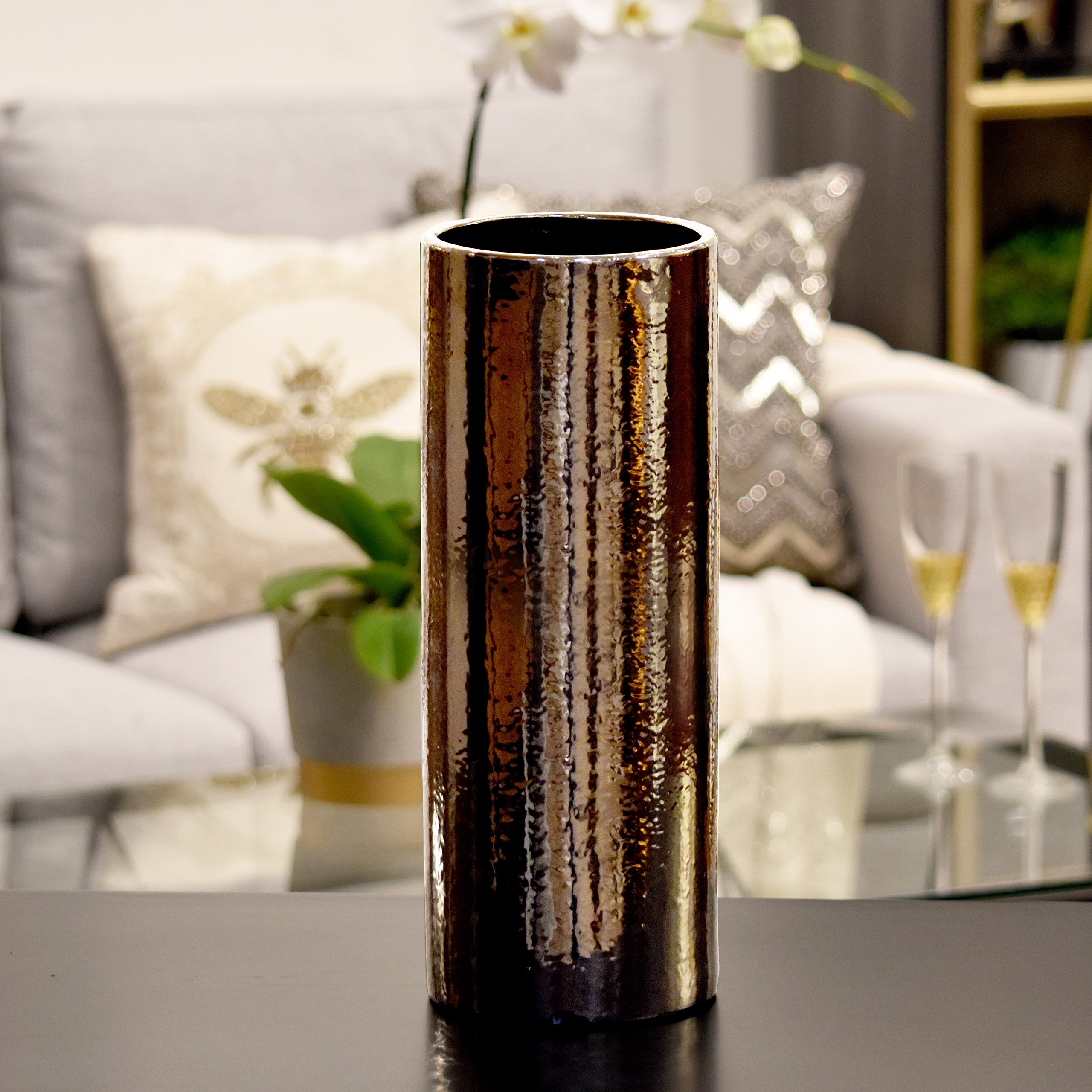 Urban Trends 21221-UT Modern Chrome Silver Ceramic Vase - Elegant Home Decor for Living Room, Dining Table & Office Desk