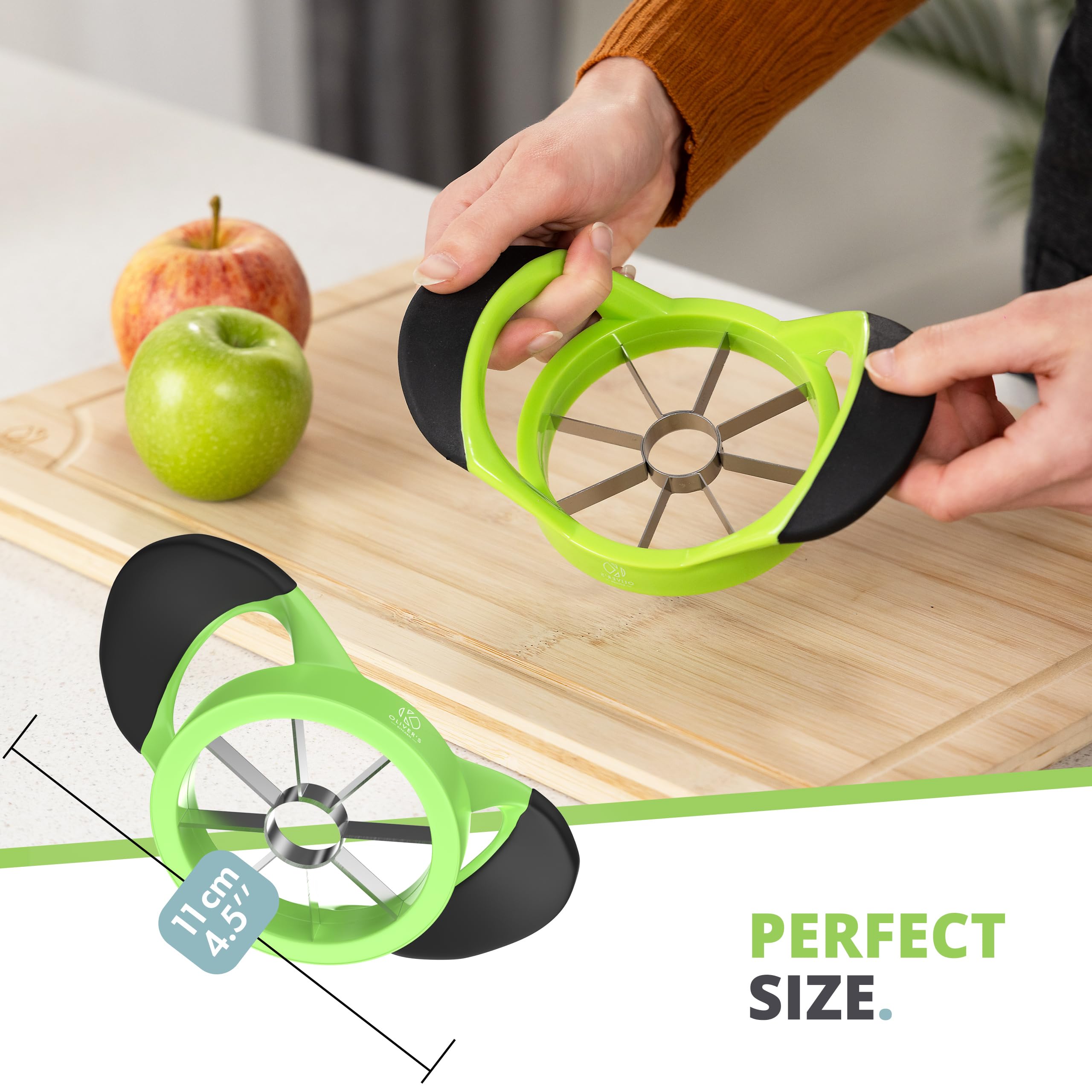 Oliver's Kitchen® Premium Apple Corer & Slicer - Effortless Fruit Cutter for Quick Snacks & Healthy Eating - BPA-Free Stainless Steel Blade with Non-Slip Ergonomic Handle - Perfect for Lunch Boxes, Baking, Salads & Kids Snacks