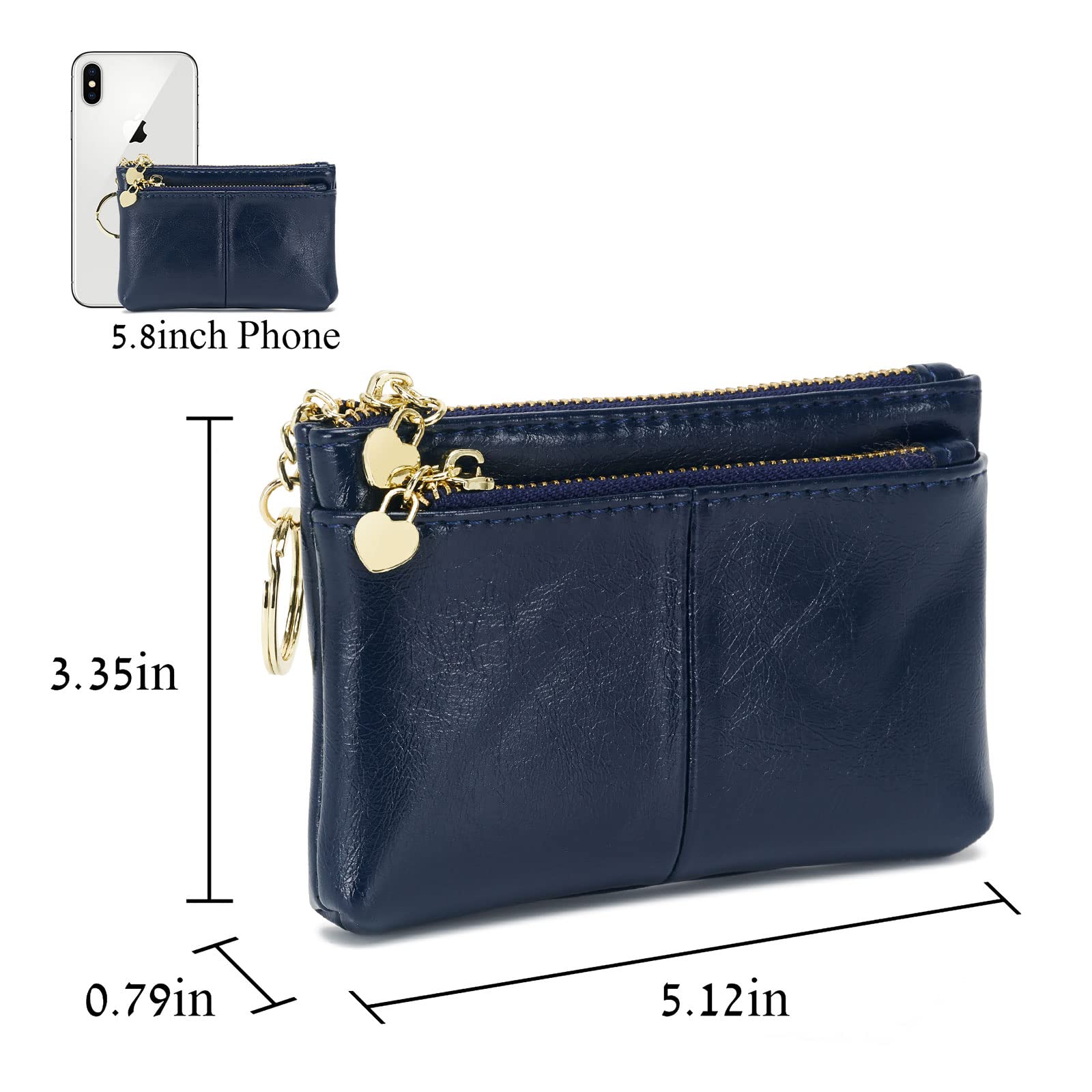 ZOOEASS Women's PU Leather Mini Wallet with Triple Zipper, Key Ring & Card Holder - Navy Blue | Compact Coin Purse for Everyday Use, Travel & Gift Giving