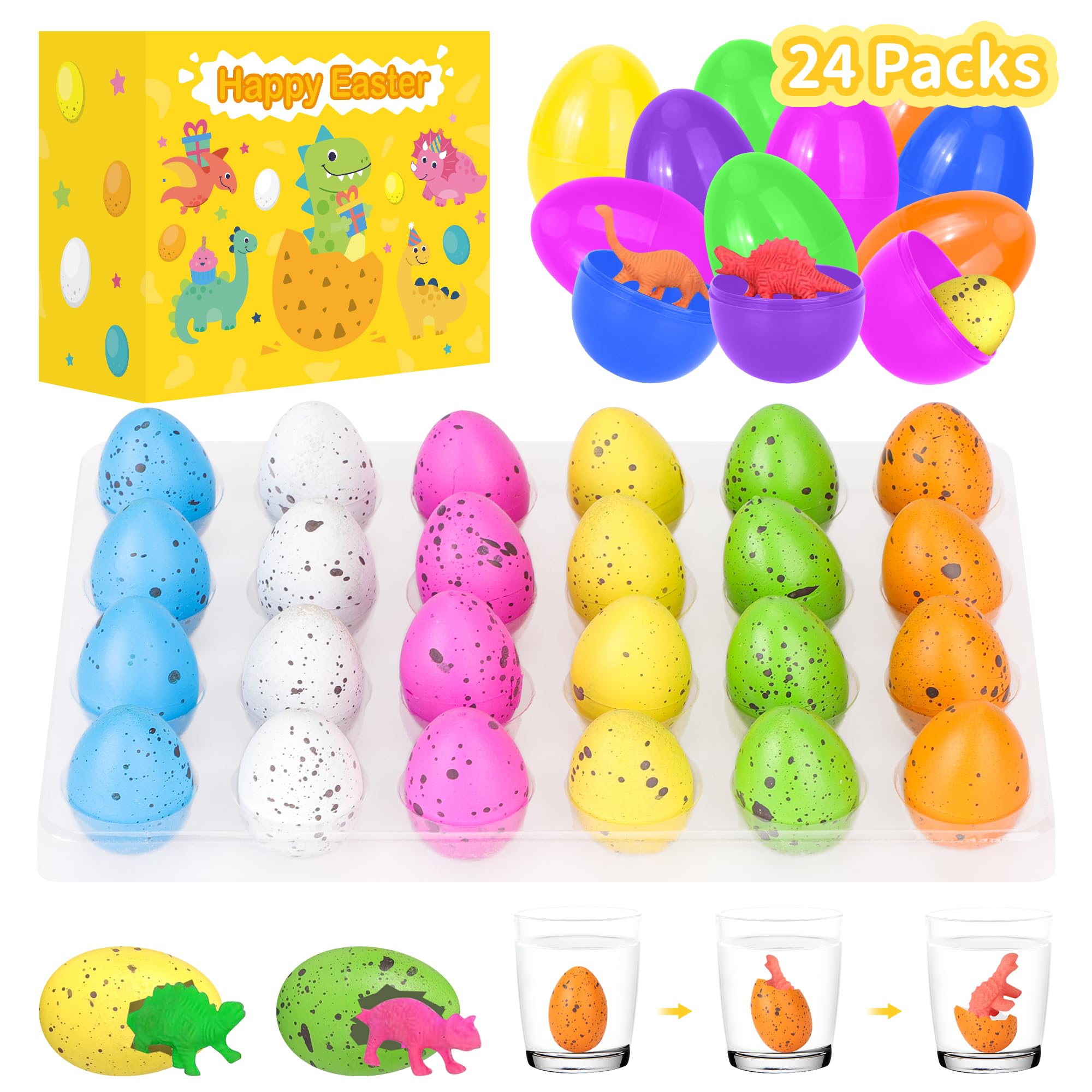 Dinosaur Toys Filled Easter Eggs - 24 PCS Prefilled Easter Basket Stuffers for Kids Egg Hunt, Party Favors & Easter Gifts | Perfect for Easter Celebrations, Classroom Activities & Birthday Parties
