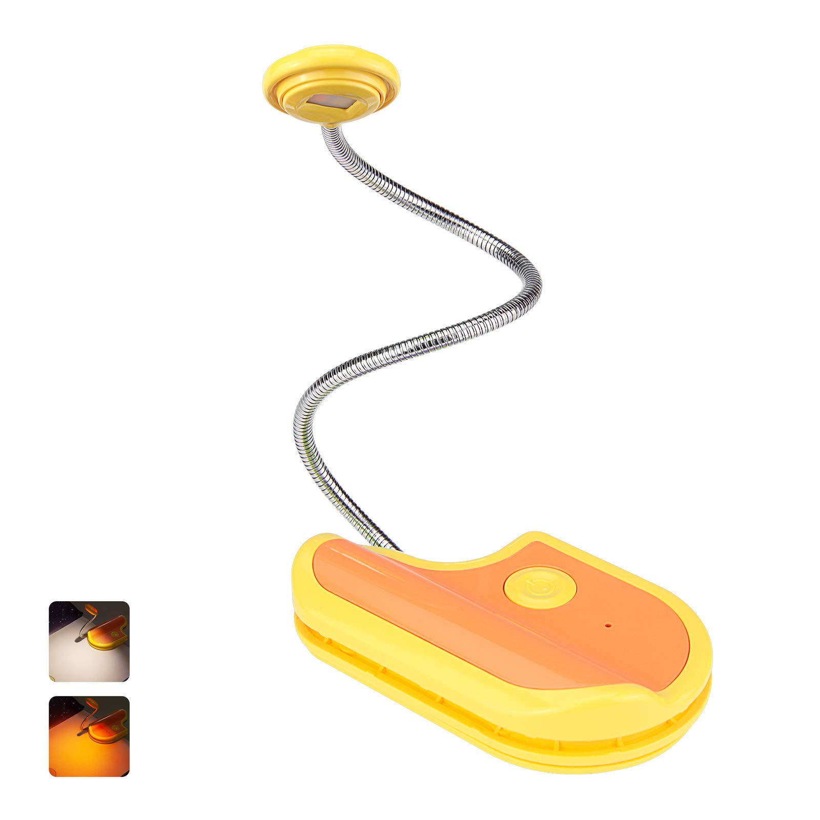BIGMONAT Rechargeable Book Light for Reading in Bed - Collapsible Amber LED Reading Lamp with 360° Adjustable Neck, Wireless Clip-On Light for Books, Night Reading, Studying, Travel (Yellow, Portable)