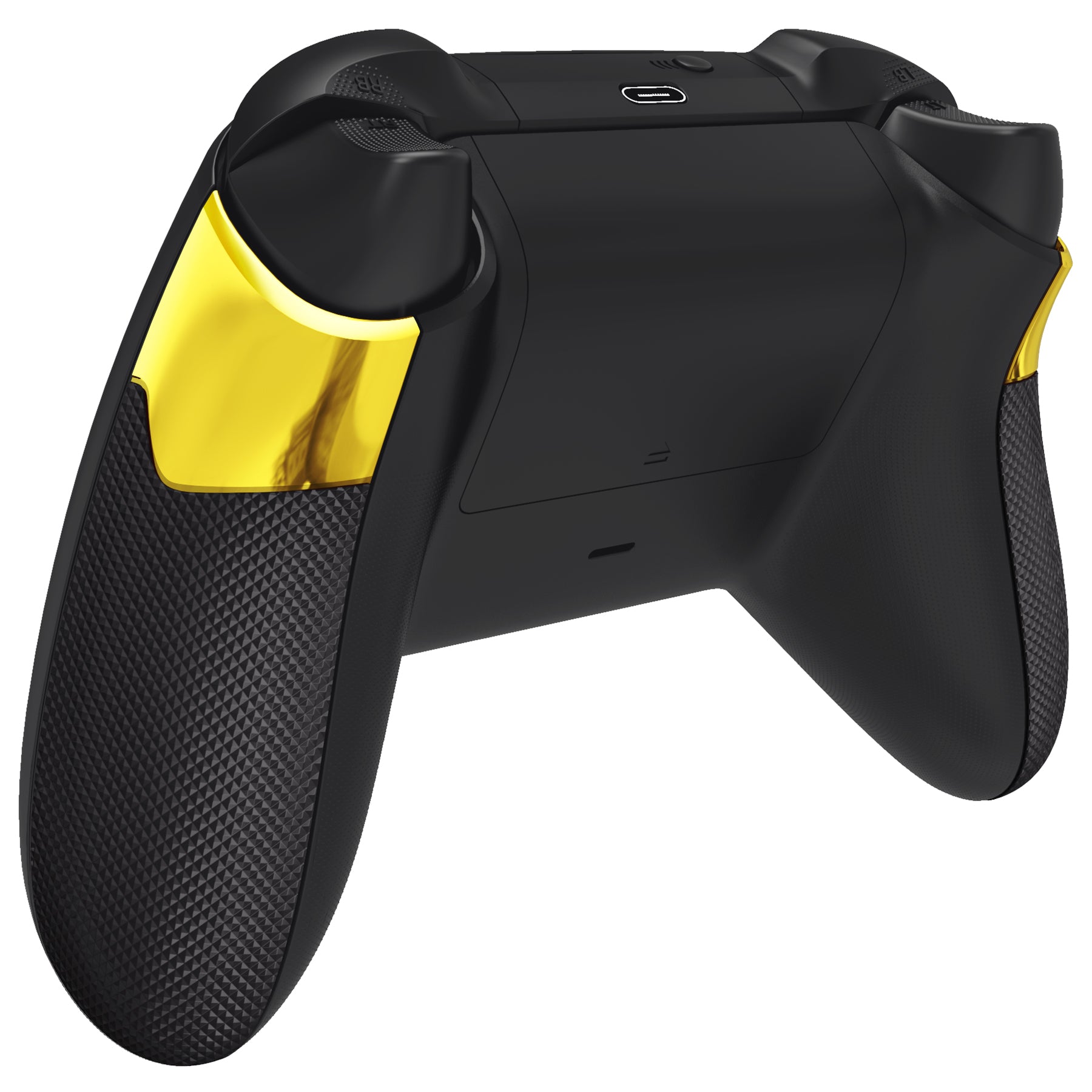 eXtremeRate Chrome Gold Non-Slip Rubberized Grip Replacement Back Panel for Xbox Series X/S Controller - Enhanced Gaming Performance & Comfort for Long Play Sessions