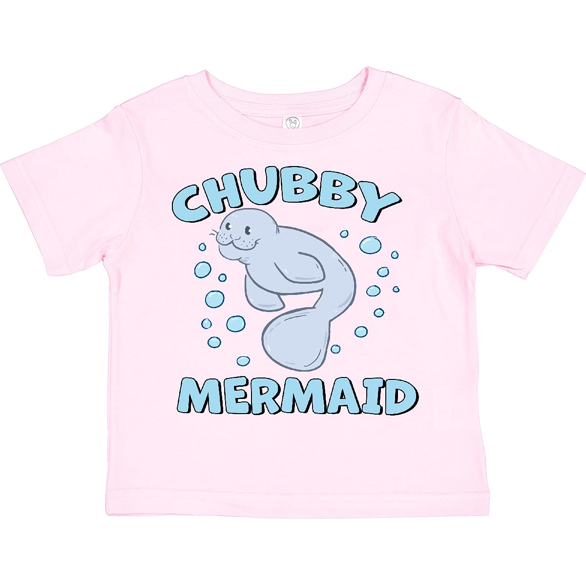 Inktastic Chubby Mermaid with Cute Manatee and Bubbles Toddler T-Shirt - Soft Cotton Kids Tee for Beach Vacation & Summer Play
