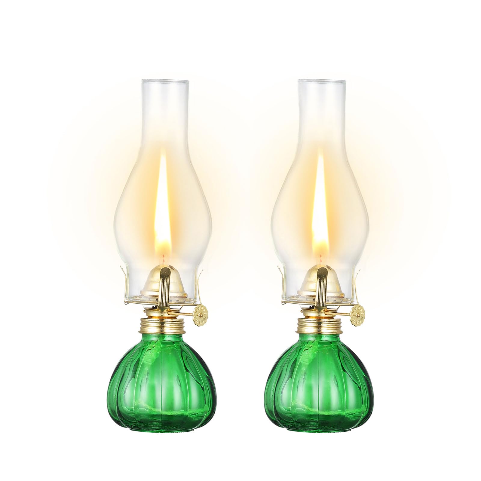 Vintage Oil Lamp Set - 2 Pack 11 Inch Large Color Glass Kerosene Lanterns for Indoor Tabletop Decor, Emergency Lighting & Hurricane Storm Use - Decorative Antique Style Oil Lamps for Home, Cabin, Camping & Power Outages