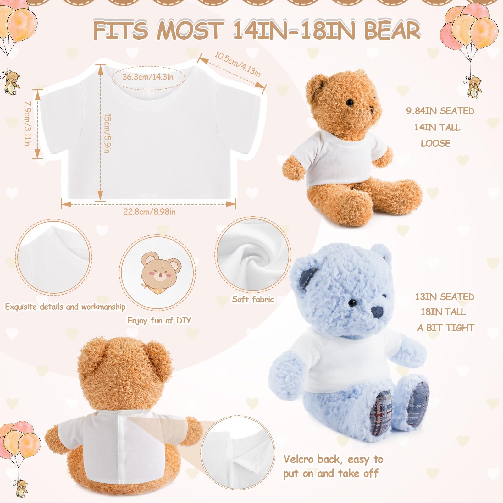 72 Pcs Sublimation Blank Stuffed Bear T-Shirts - 14-18 Inch Cute Plush Doll Clothes for DIY Stuffed Animal Outfits | Perfect for Crafting, Custom Gifts & Teddy Bear Accessories