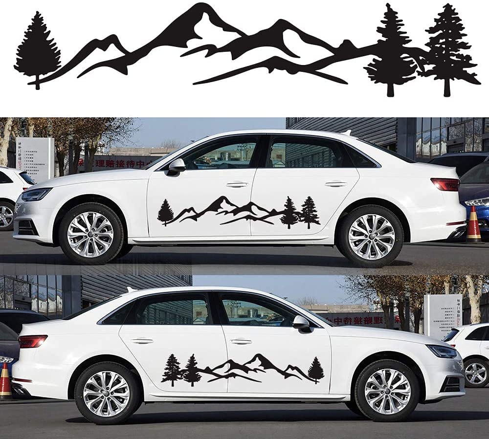 JUZZQ RV Auto Motorcycle Decals - 2Pcs Black Mountain Tree Forest PVC Car Side Stickers for Vehicle Customization | Waterproof Vinyl Graphics for Cars, Trucks, SUVs & Motorcycles - Perfect for Outdoor Adventure Enthusiasts