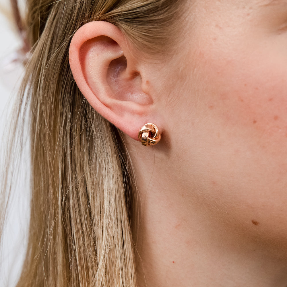 9ct Rose Gold 10mm Knot Stud Earrings - Elegant Dainty Jewelry for Women - Perfect for Weddings, Date Nights & Everyday Wear