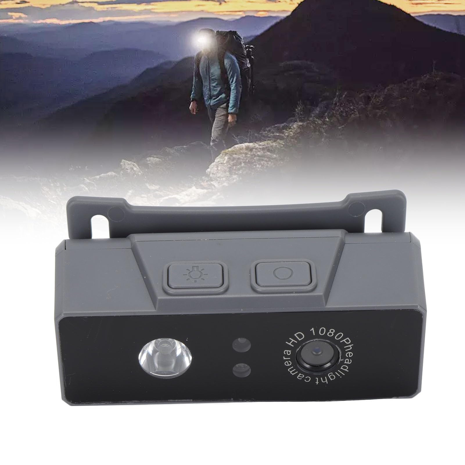 Yctze Hands-Free Head Mounted Camera with Gesture Control - 1080P HD Video, 1800mAh Battery, 45° Adjustable Angle & Built-in LED Light - Perfect for Fishing, Cycling, Hiking & Outdoor Adventures (Grey)