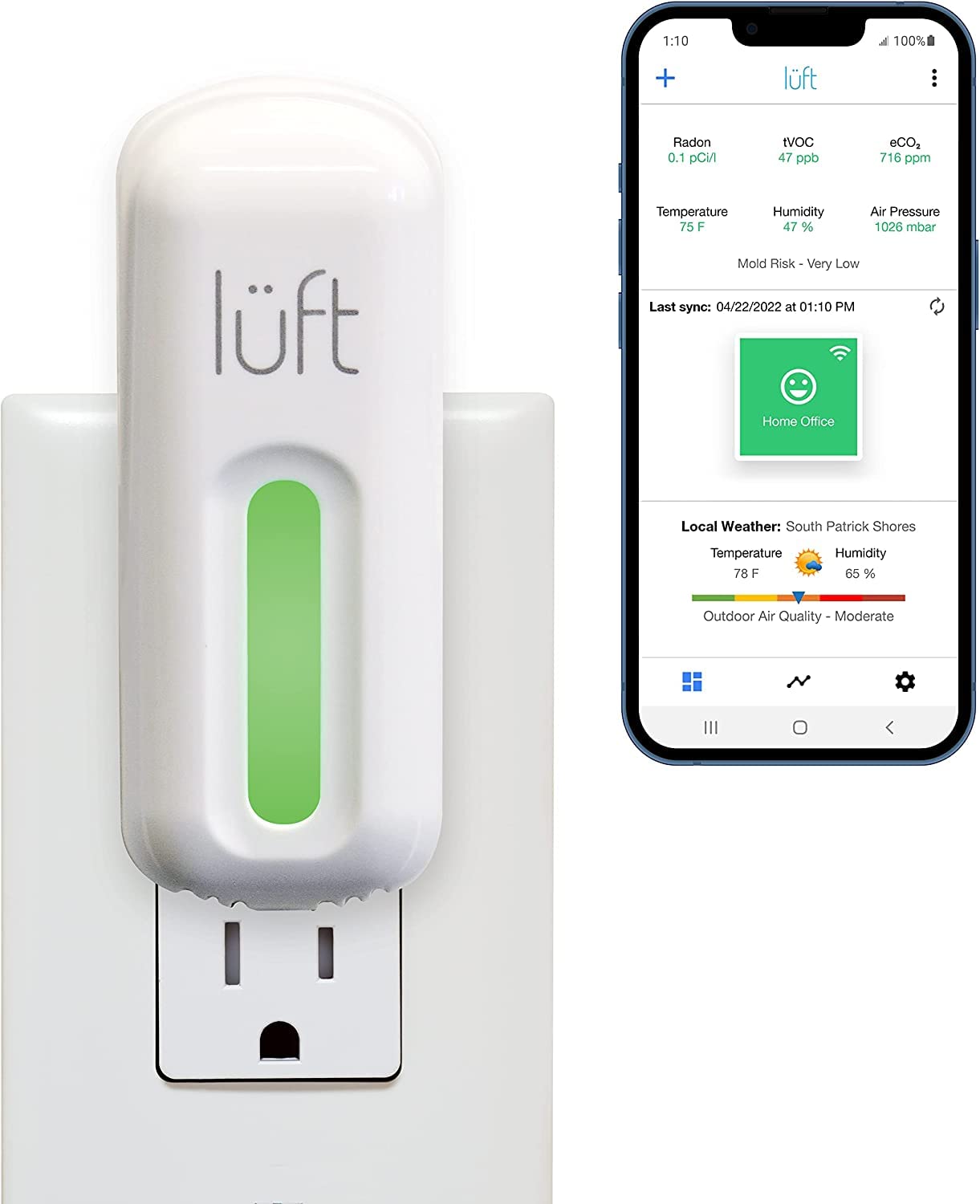 SunRADON Plug-in Wi-Fi Radon & Indoor Air Quality Monitor - Continuous Radon, eCO2, VOC, Temp, Pressure & Humidity Sensor with Mobile App | Ideal for Home, Office & Basement Safety