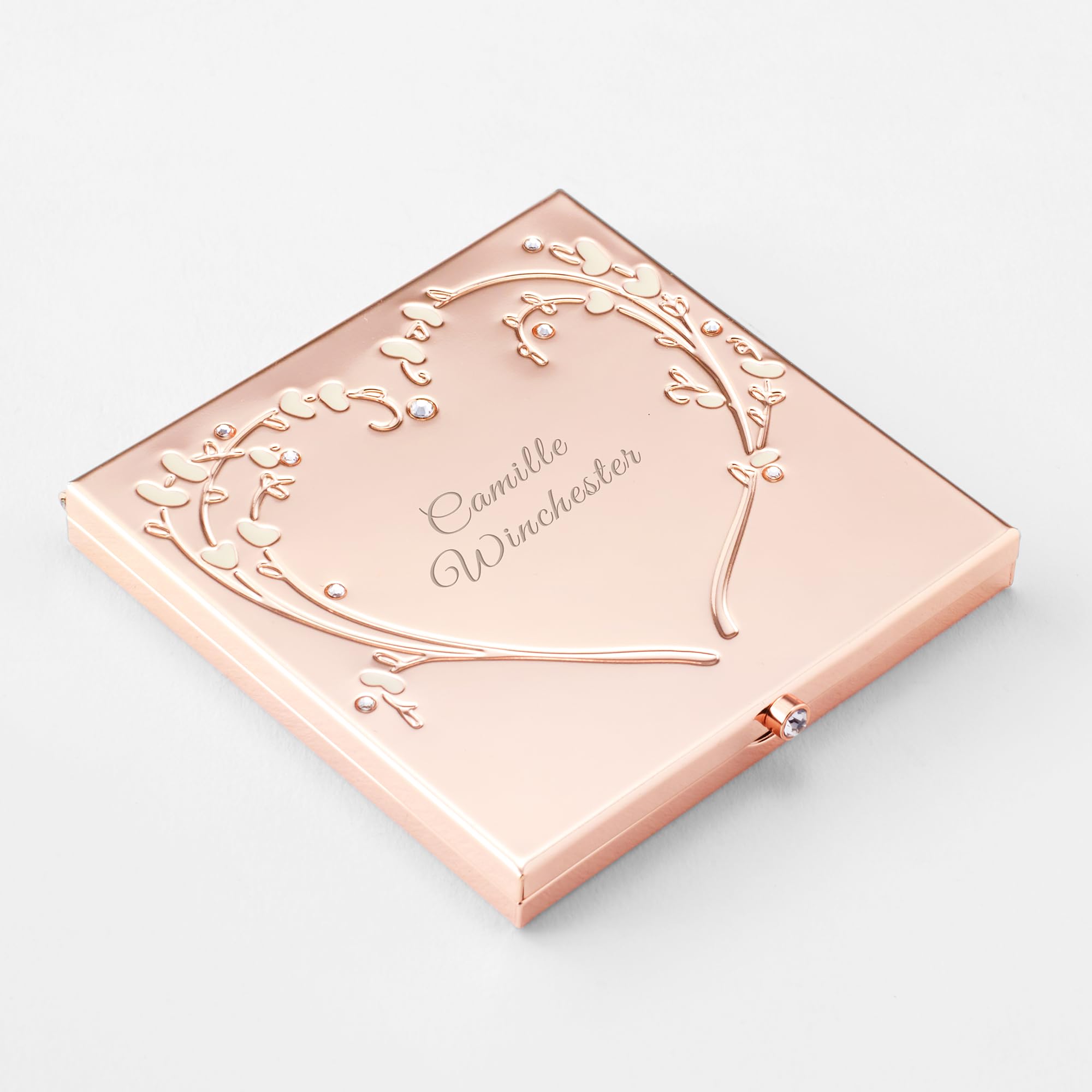 Rose Gold Heart and Vines Compact Mirror with Free Customization - Perfect Gift for Anniversary, Birthday & Valentine's Day | Personalized Keepsake for Women | Things Remembered