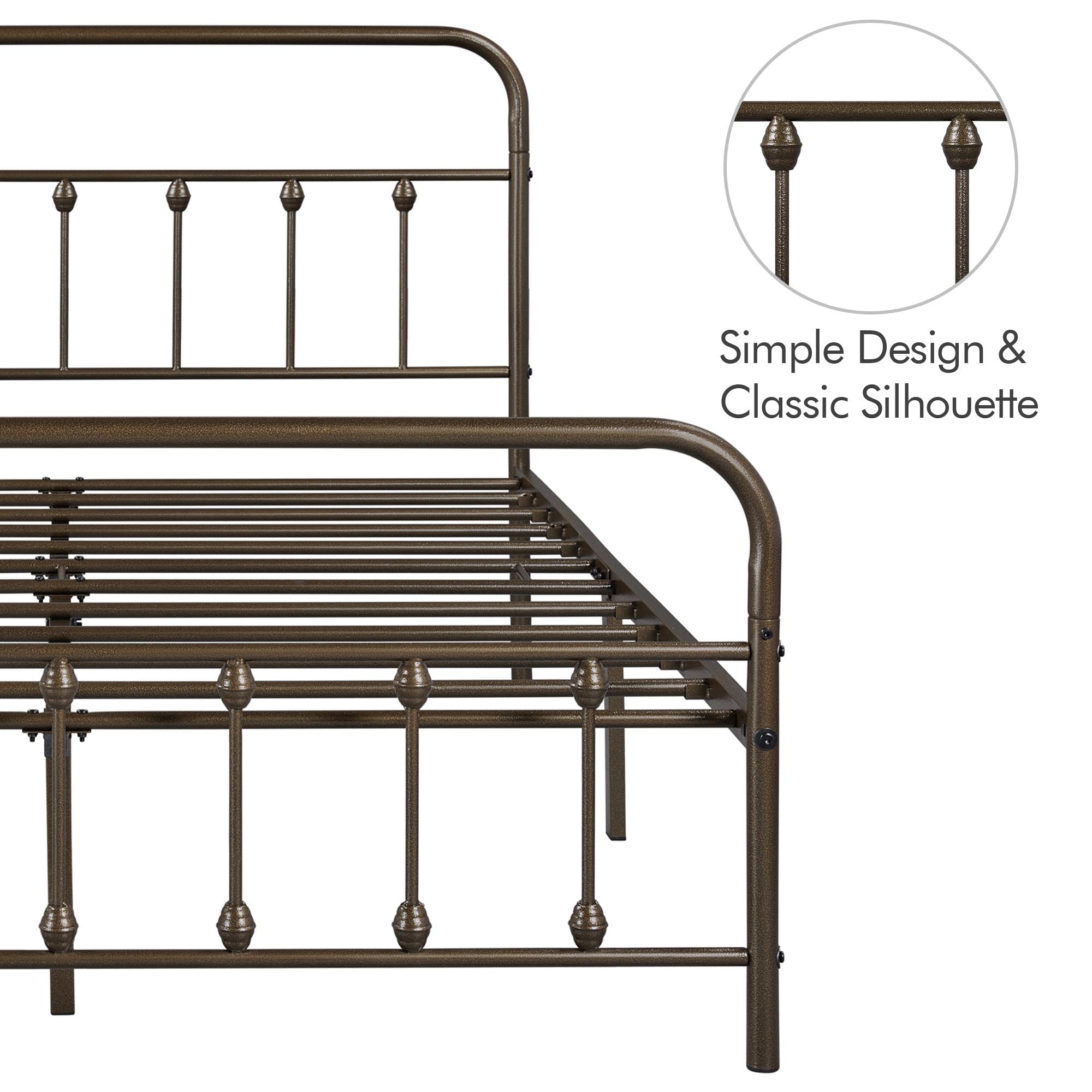 Yaheetech Queen Size Metal Platform Bed Frame with Victorian Iron-Art Headboard & Footboard - No Box Spring Needed, Under Bed Storage Space - Classic Bronze Bedroom Furniture for Master Bedroom, Guest Room, Dormitory
