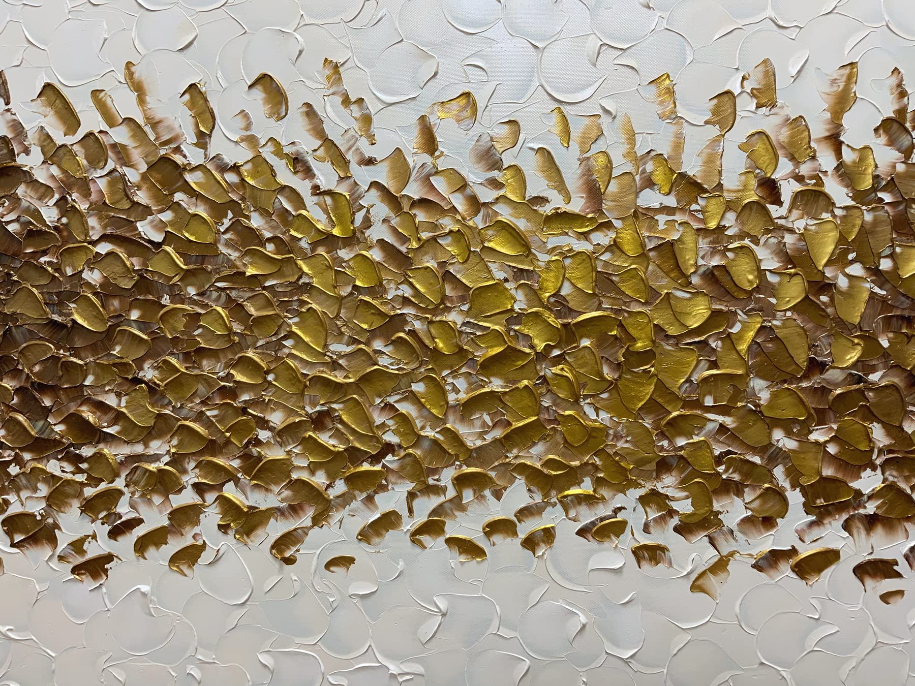AZAVY 24x48 Inch Hand-Painted Gold Cream White Abstract Oil Painting - Textured Contemporary Wall Art - Stretched & Framed Canvas Ready to Hang - Perfect for Dining Room Decor, Living Room, Office & Modern Interior Design