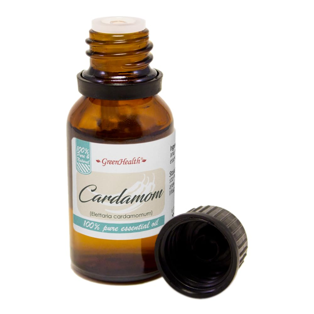 100% Pure Cardamom Essential Oil - 15ml in Amber Glass Bottle with Euro Dropper | Aromatherapy, Massage & DIY Skincare | GreenHealth
