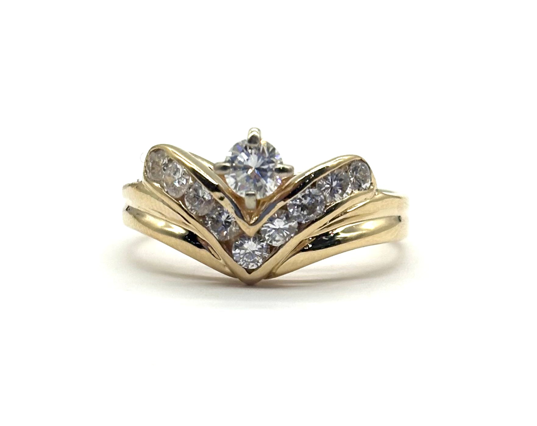 14K Diamond Channel Chevron Ring - Elegant Stackable Wedding Band for Women, Perfect for Engagement, Anniversary & Everyday Wear