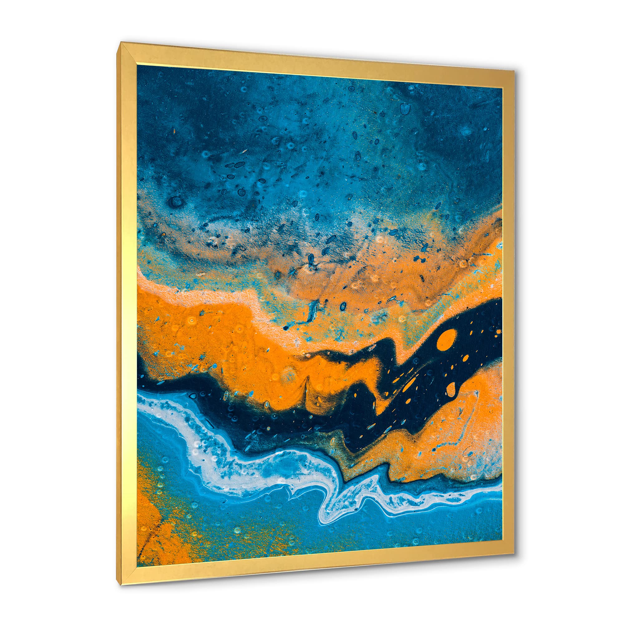 Abstract Marble Composition Blue & Orange IV - Modern Framed Wall Art for Living Room, Bedroom & Office Decor | Premium Canvas Painting Home Décor