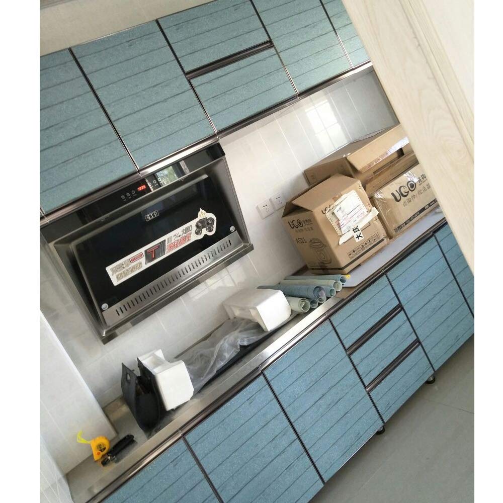 Wood Loft Style Shelf Liner 17.7x177 Inch - Peel & Stick Bunk Bed Storage Cabinet Organizer - Decorative PVC Paper with Blue Textured Design - Perfect for Kids' Rooms, Dorm Storage & Closet Organization