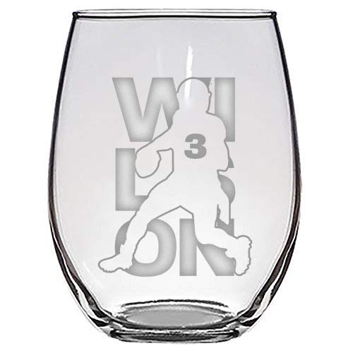 Wilson #3 Football Sports Stemless Wine Glasses - Laser Engraved Athletic Player Design - Perfect for Game Day Parties, Sports Bar Decor & Football Fan Gifts