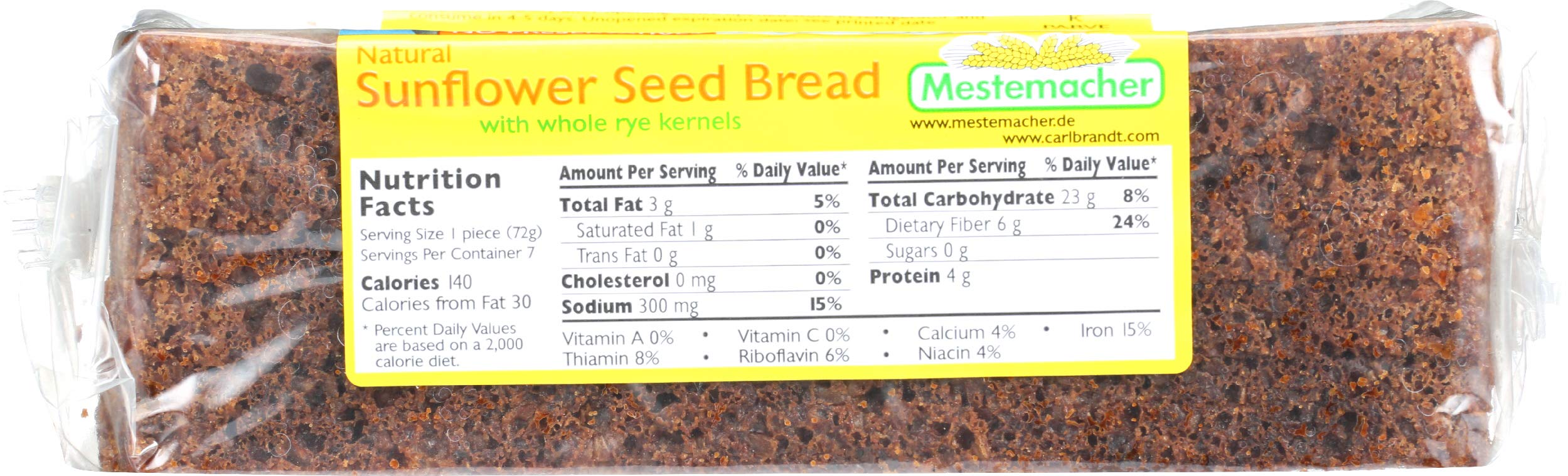 Organic Mestemacher Sunflower Seed Bread - 17.6 oz (500g) | High Fiber, Vegan, No Preservatives | Healthy Breakfast & Snack for Weight Loss & Keto Diet