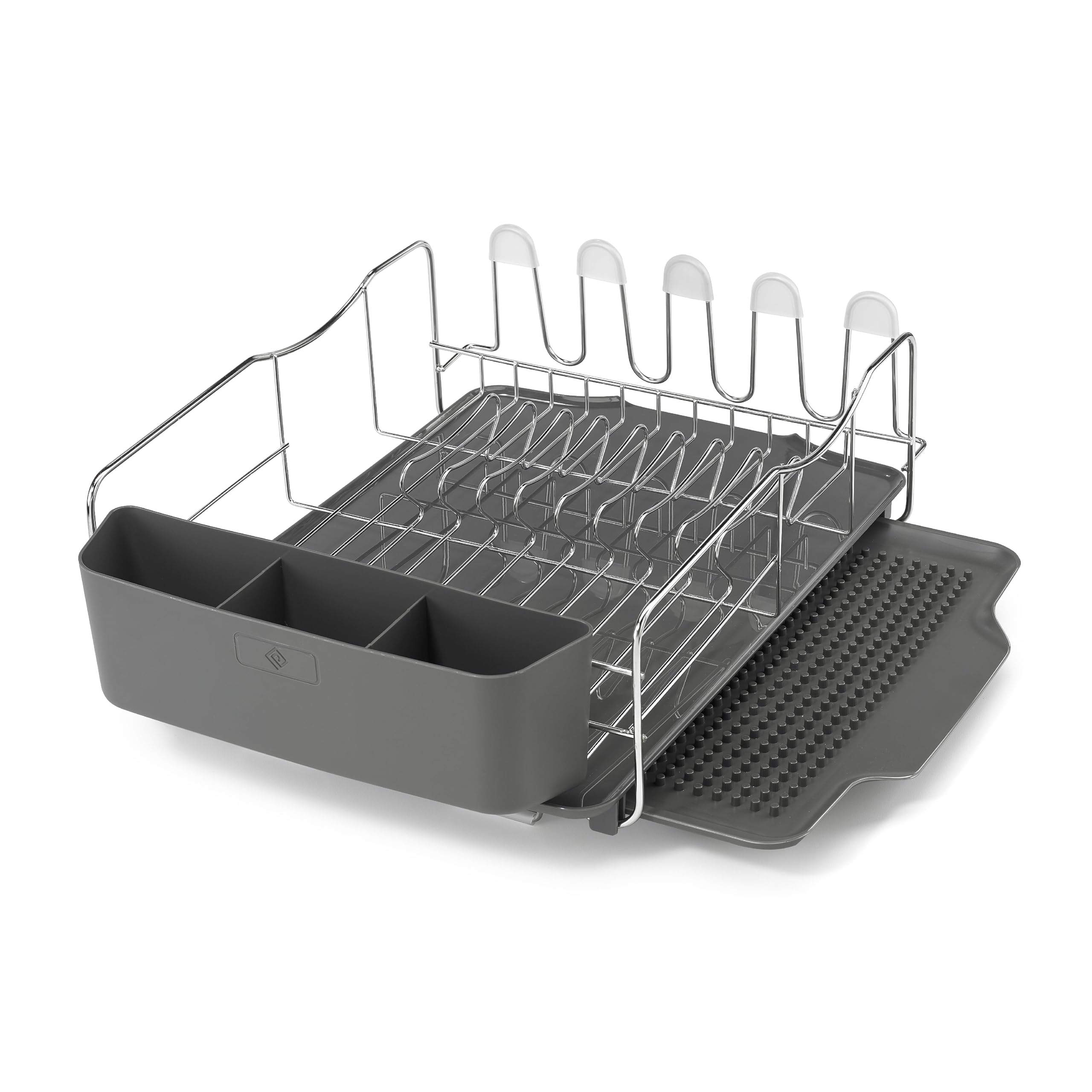 Polder KTH-615 4-Piece Dish Drying Rack Set with Drain Tray, Removable Drying Tray & Cutlery Holder - Stainless Steel & Plastic Dish Organizer for Kitchen Countertop - Perfect for Small Spaces, Apartments & RV Kitchens