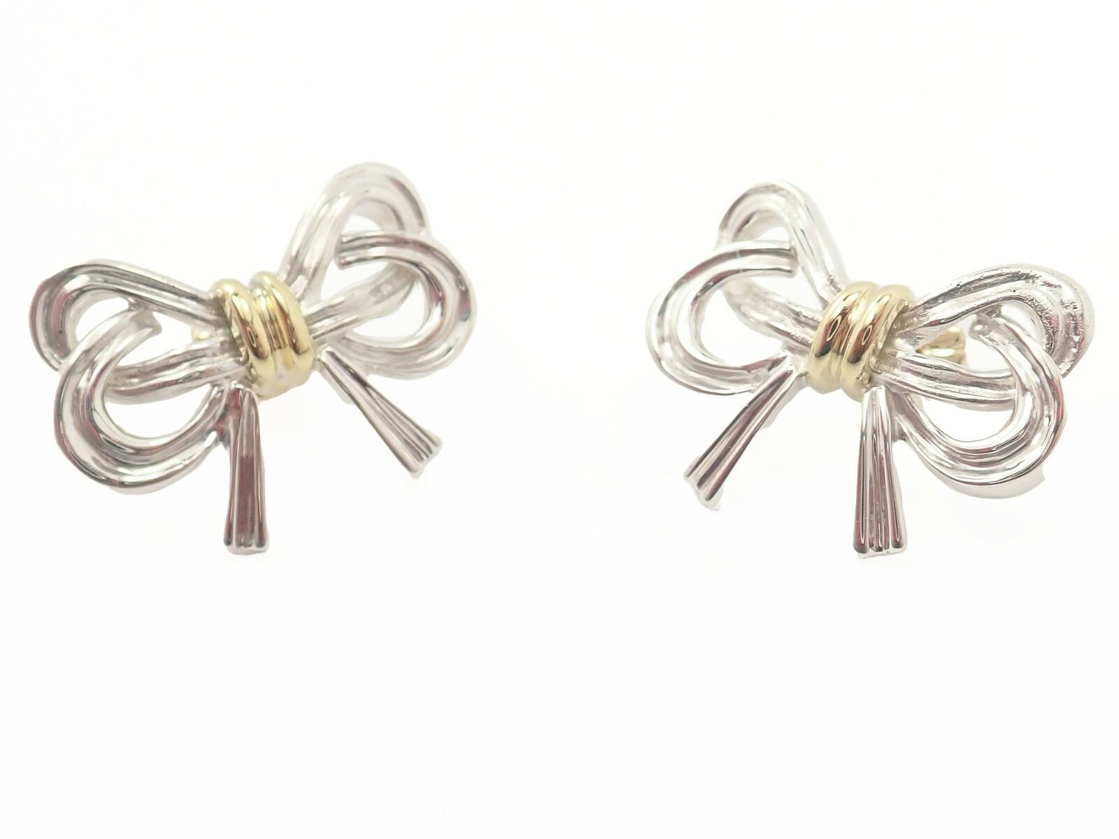 Authentic Vintage Tiffany & Co 18k Yellow & White Gold Ribbon Bow Earrings - Elegant Jewelry for Women, Perfect for Weddings, Parties & Special Occasions