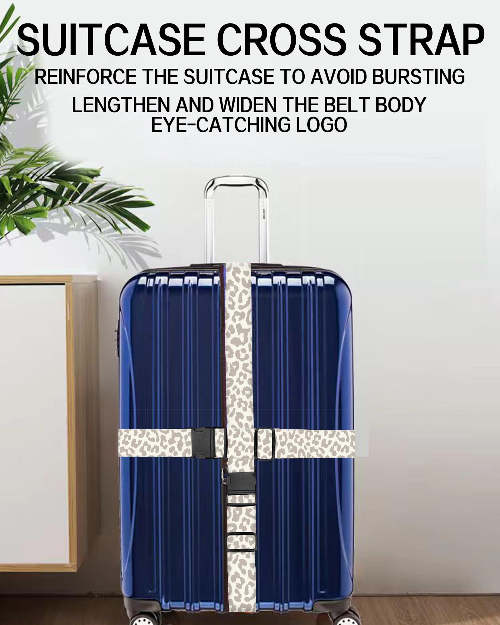 Durable Adjustable Luggage Straps for Suitcases - Wide Travel Belt with Secure Buckle, Cute Leopard Print Suitcase Strap Identifiers - Perfect for Air Travel, Vacation & Business Trips