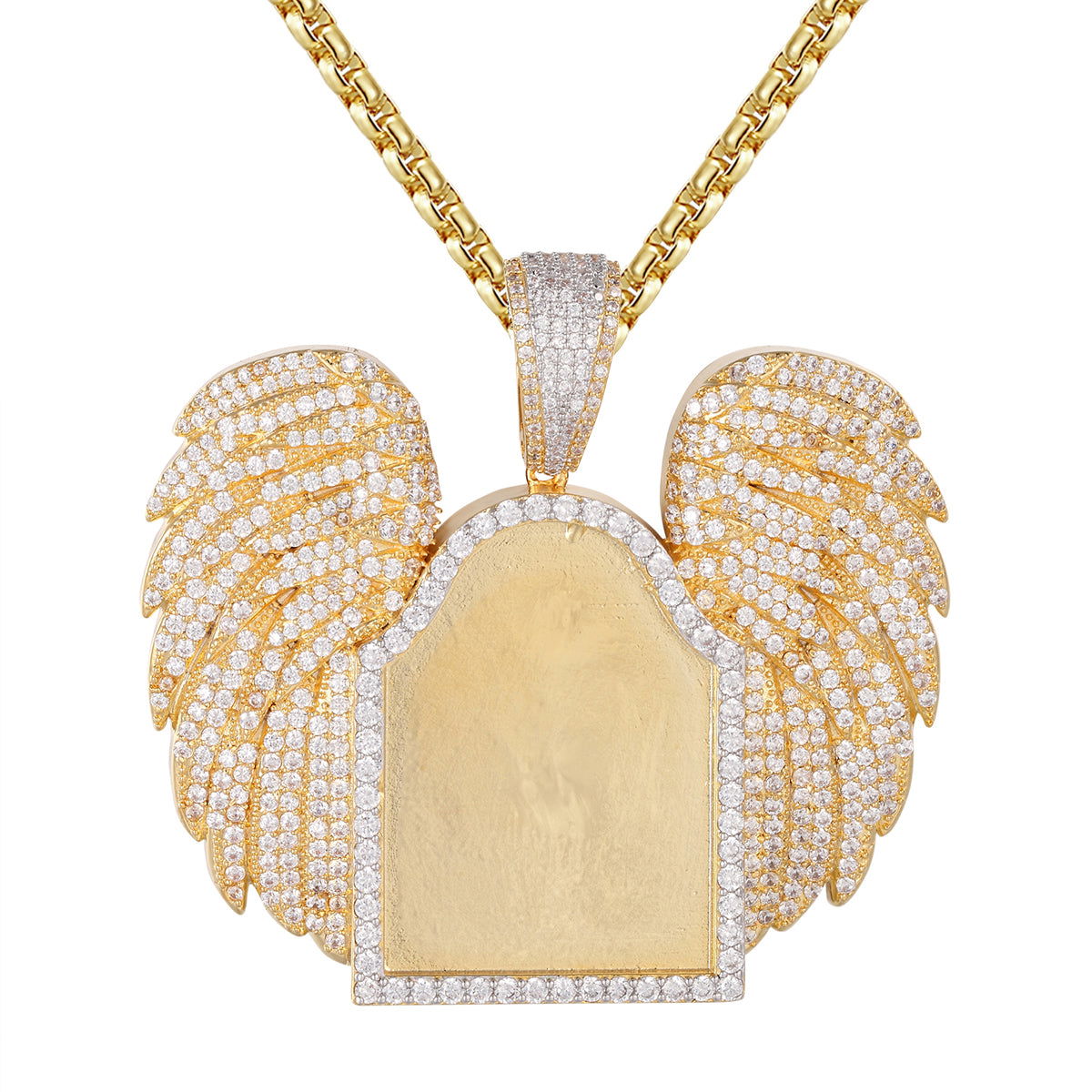 Custom Angel Wings Photo Pendant Necklace - Gold Tone Icy Picture Memory Keepsake for Women - Perfect for Memorial Gifts, Anniversary, Valentine's Day & Special Occasions