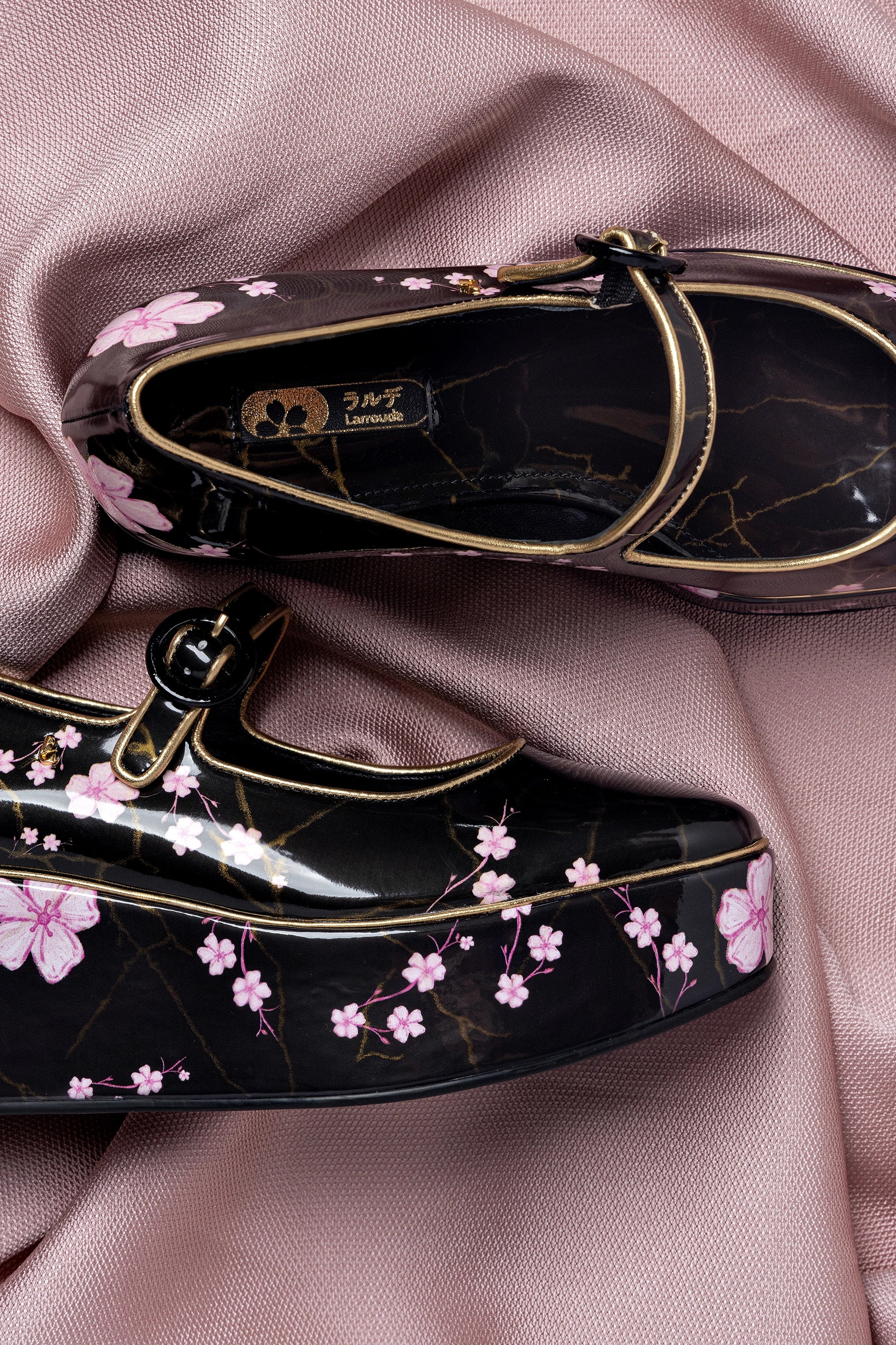 Blair Flatform Sandals - Black Sakura Printed Leather Shoes for Women | Comfortable & Stylish Platform Sandals for Casual Outings & Summer Wear