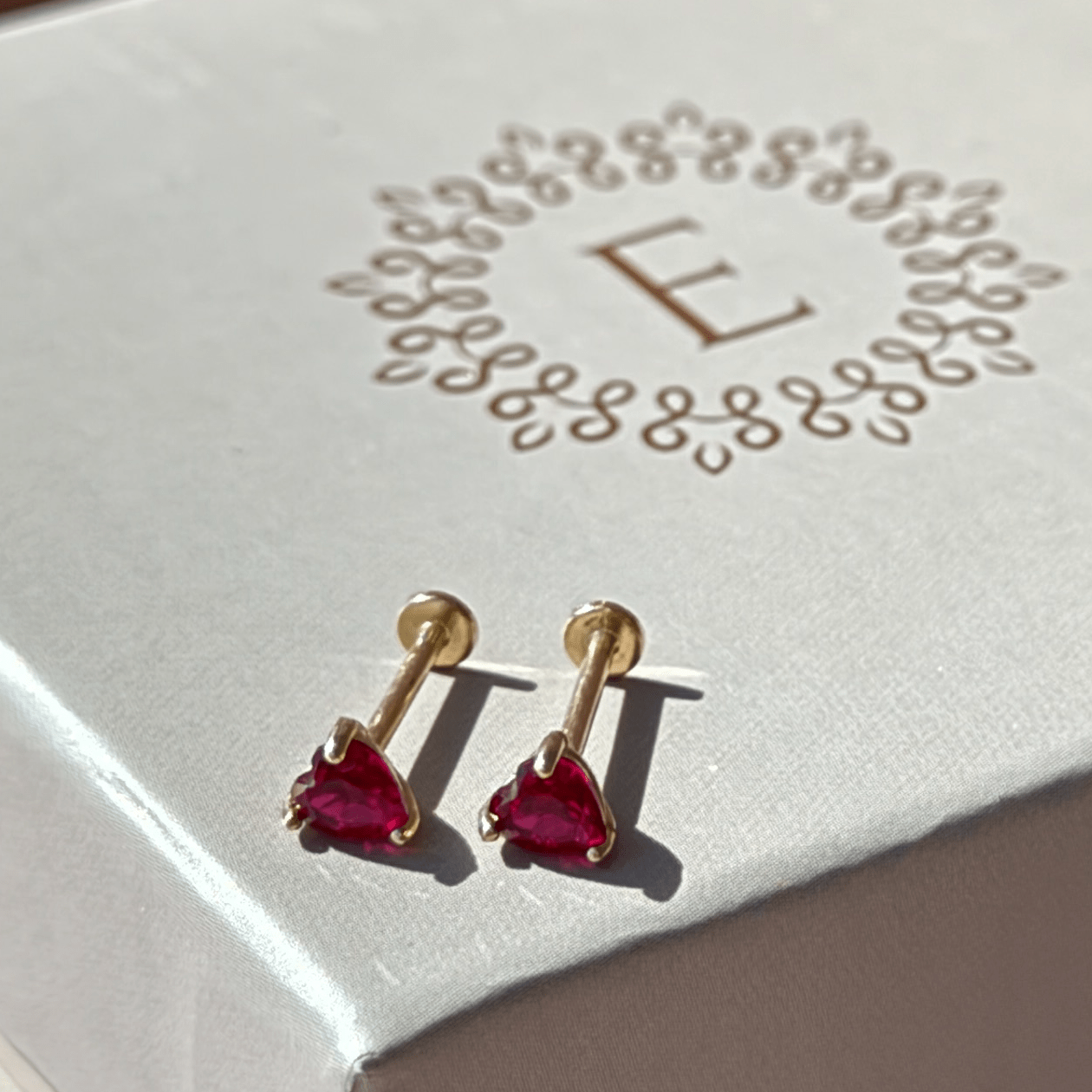 14k Yellow Gold Ruby Heart Stud Earrings for Women - Dainty & Elegant Jewelry Gift for Valentine's Day, Anniversary or Birthday
