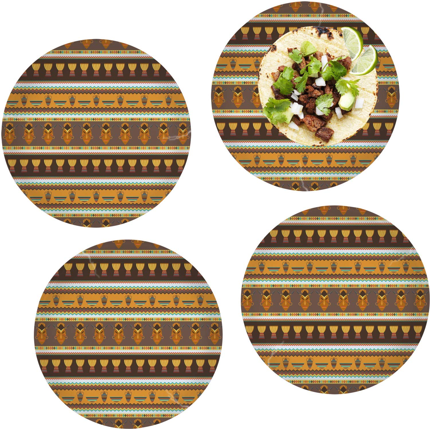Authentic African Masks Set of 4 - 10 Inch Decorative Glass Plates for Lunch & Dinner - Perfect for Ethnic Home Decor, Cultural Events & Unique Gift Giving