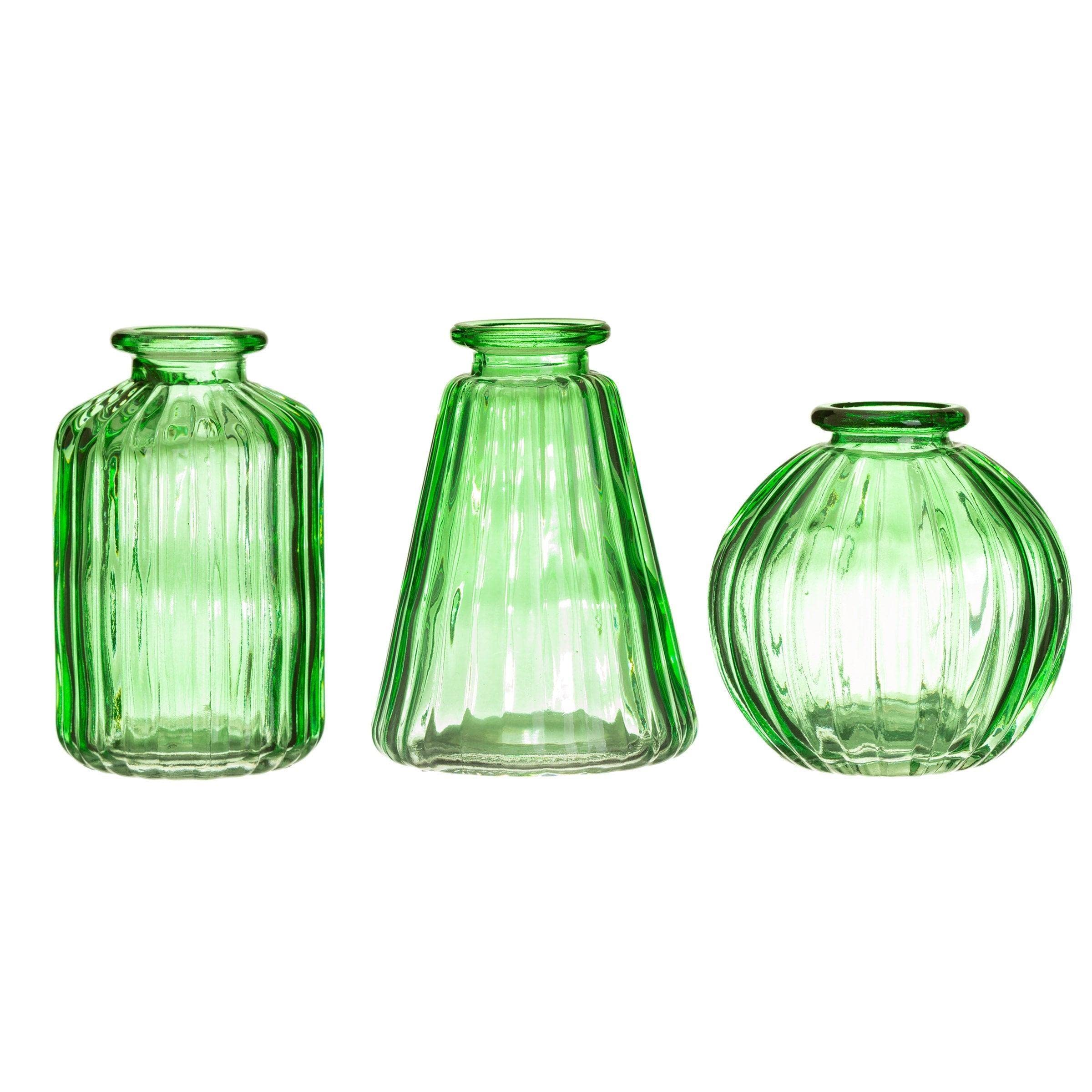Sass & Belle Green Glass Bud Vases - Set of 3 Small Floral Vases for Home Decor, Wedding Centerpieces & Table Arrangements