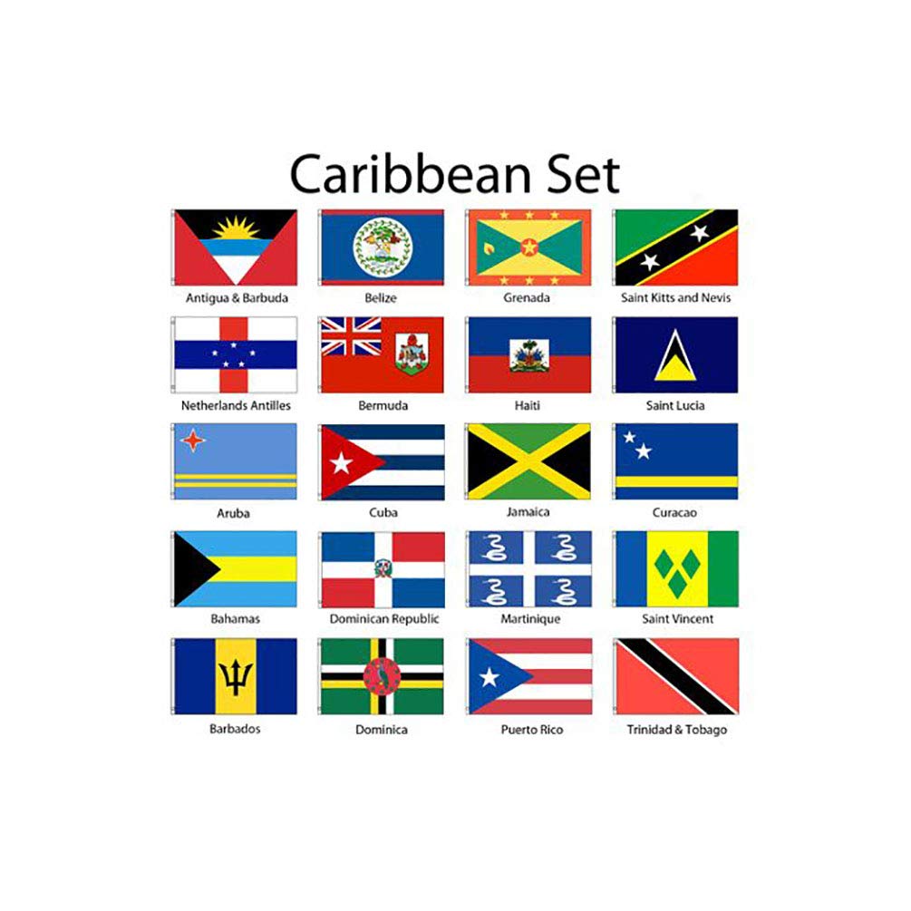 20 Pack 3x5ft Caribbean Flags - Colorful Island Nations Flags for Beach Parties, Caribbean Festivals & Tropical Decor