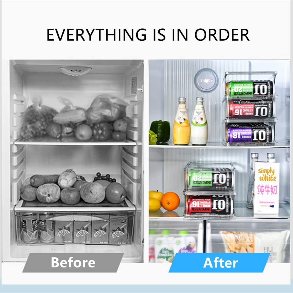 Xicennego 2-Tier Large Stackable Soda Can Organizer for Refrigerator - Holds 500ml/17oz Tall Cans - Space Saving Fridge Beverage Dispenser for Coke, Beer, Energy Drinks - Perfect for Kitchen, Pantry, Office, Party & Game Day Storage