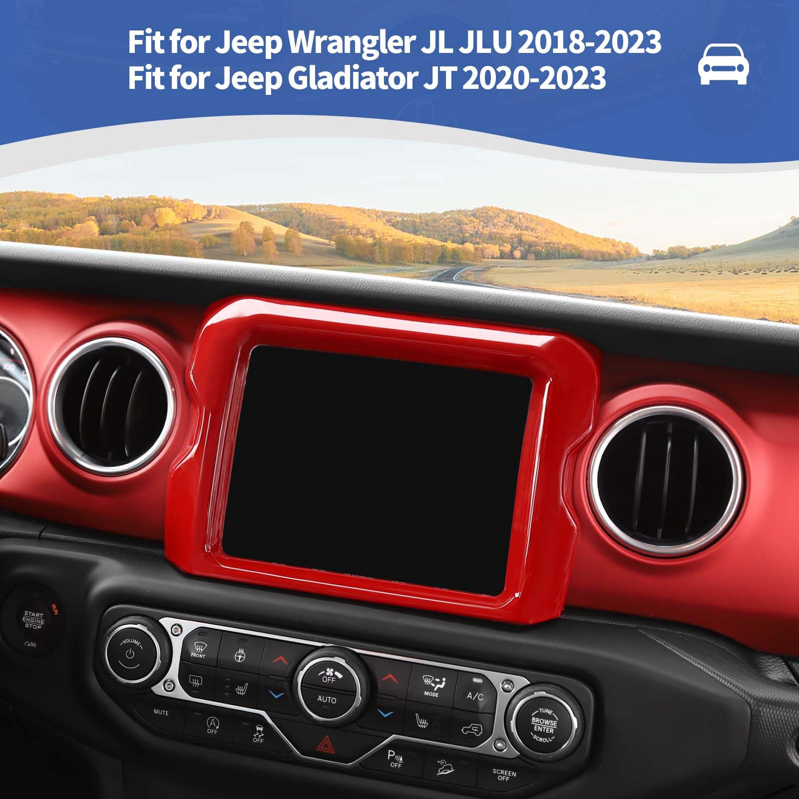 Jeep Wrangler JL JLU & Gladiator JT Center Console Radio Display Panel Trim Cover (2018-2023) - RT-TCZ Red Interior Accessory for 8.4
