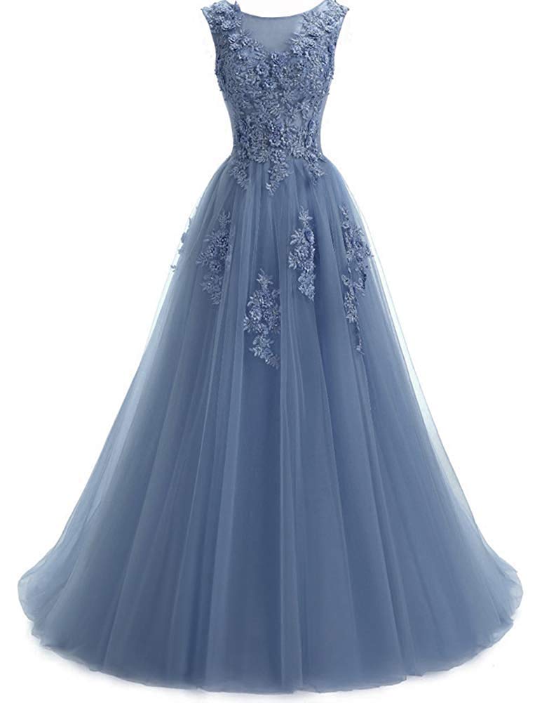 Elegant Long Lace Prom Dresses for Women - Formal Evening Gowns with Tulle Skirt, Sleeveless Quinceanera Dress for Homecoming, Prom Night & Special Occasions