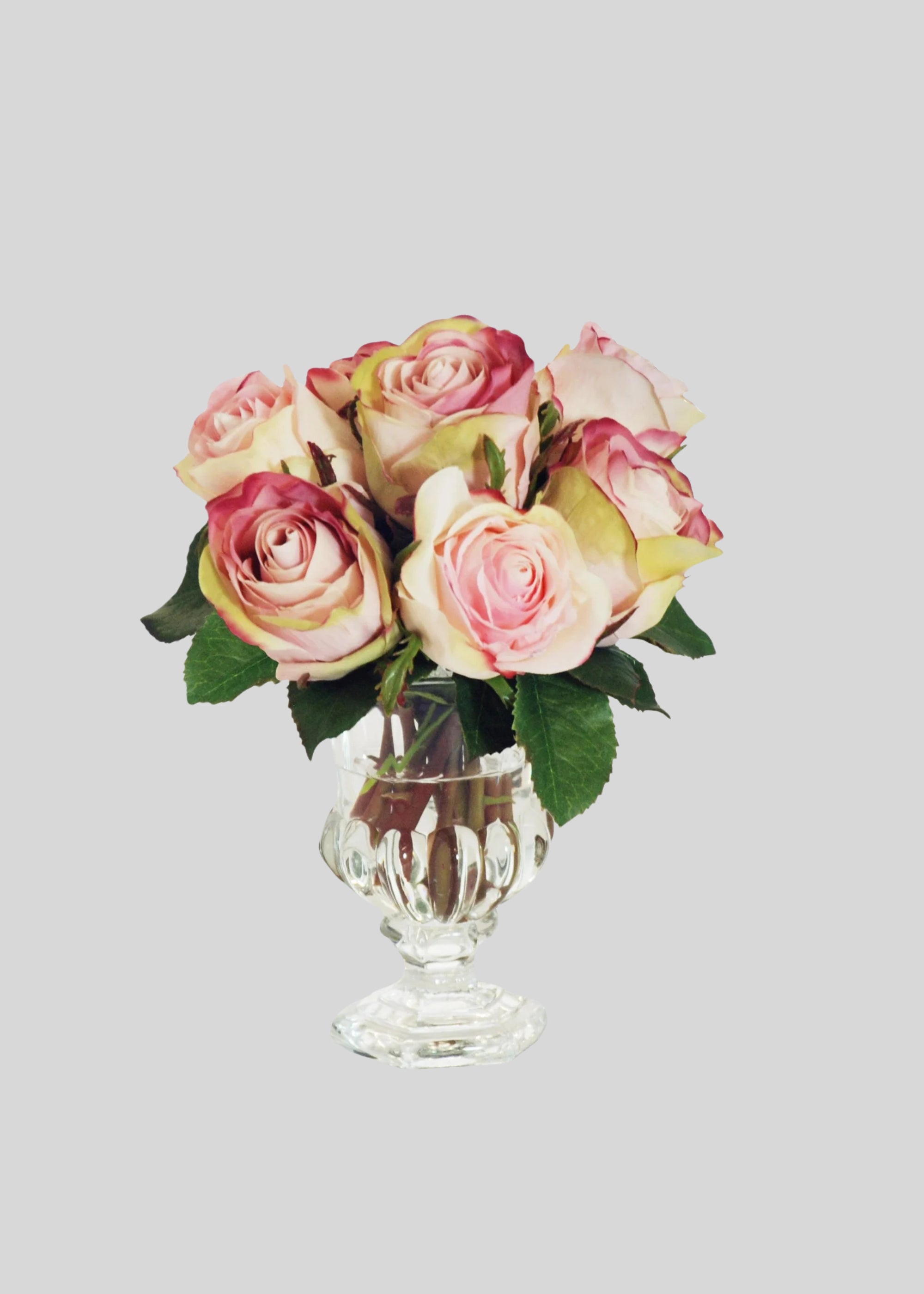 Small Pink Artificial Rose Flower Arrangement in Glass Vase - Elegant Home Decor for Wedding Centerpieces, Table Decorations & Office Desk Decor