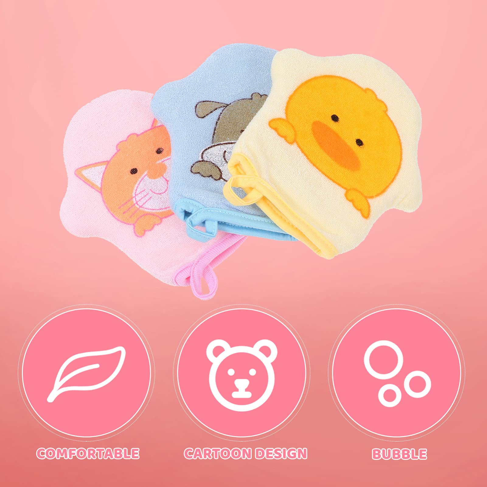 HEALLILY 3-Pack Cartoon Animal Loofah Sponge Bath Mitts - Exfoliating Shower Gloves for Kids, Boys & Girls - Soft Bath Sponge Scrubber for Gentle Skin Care - Perfect for Bath Time Fun & Exfoliation
