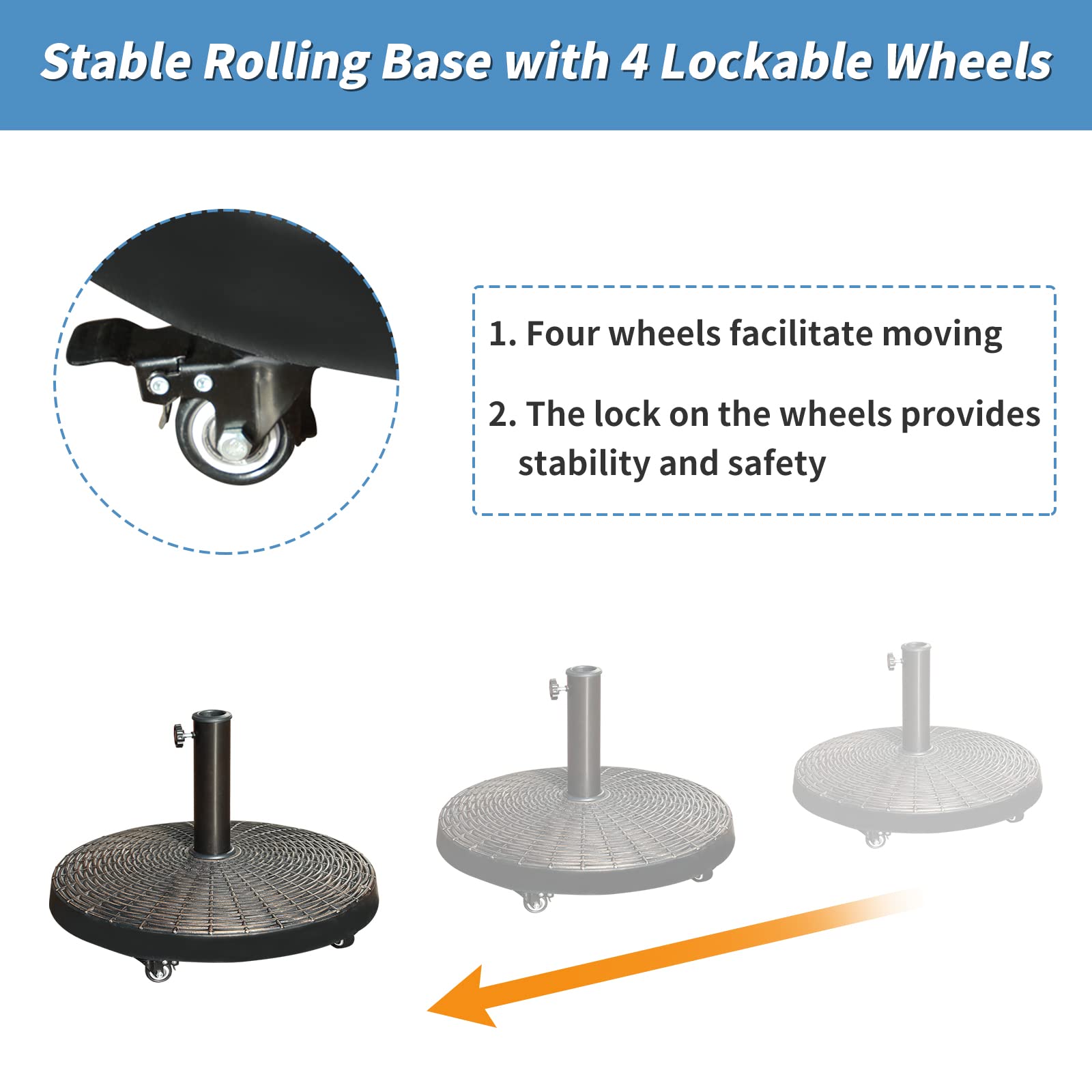 Heavy Duty 52lbs Patio Umbrella Base with Wheels for Outdoor Market Umbrellas - Perfect for Garden, Deck & Poolside Use